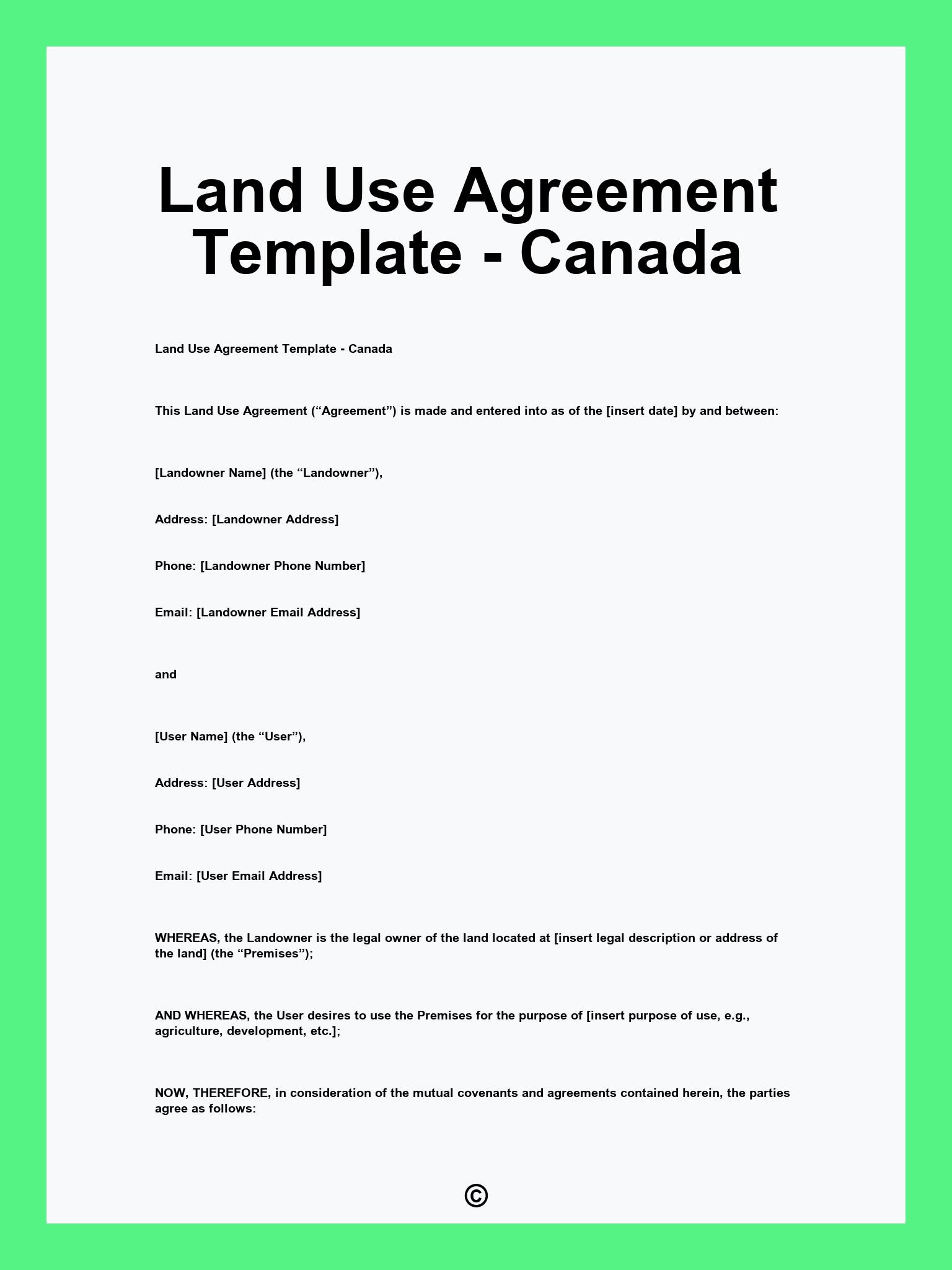 Land Use Agreement Template - Canada