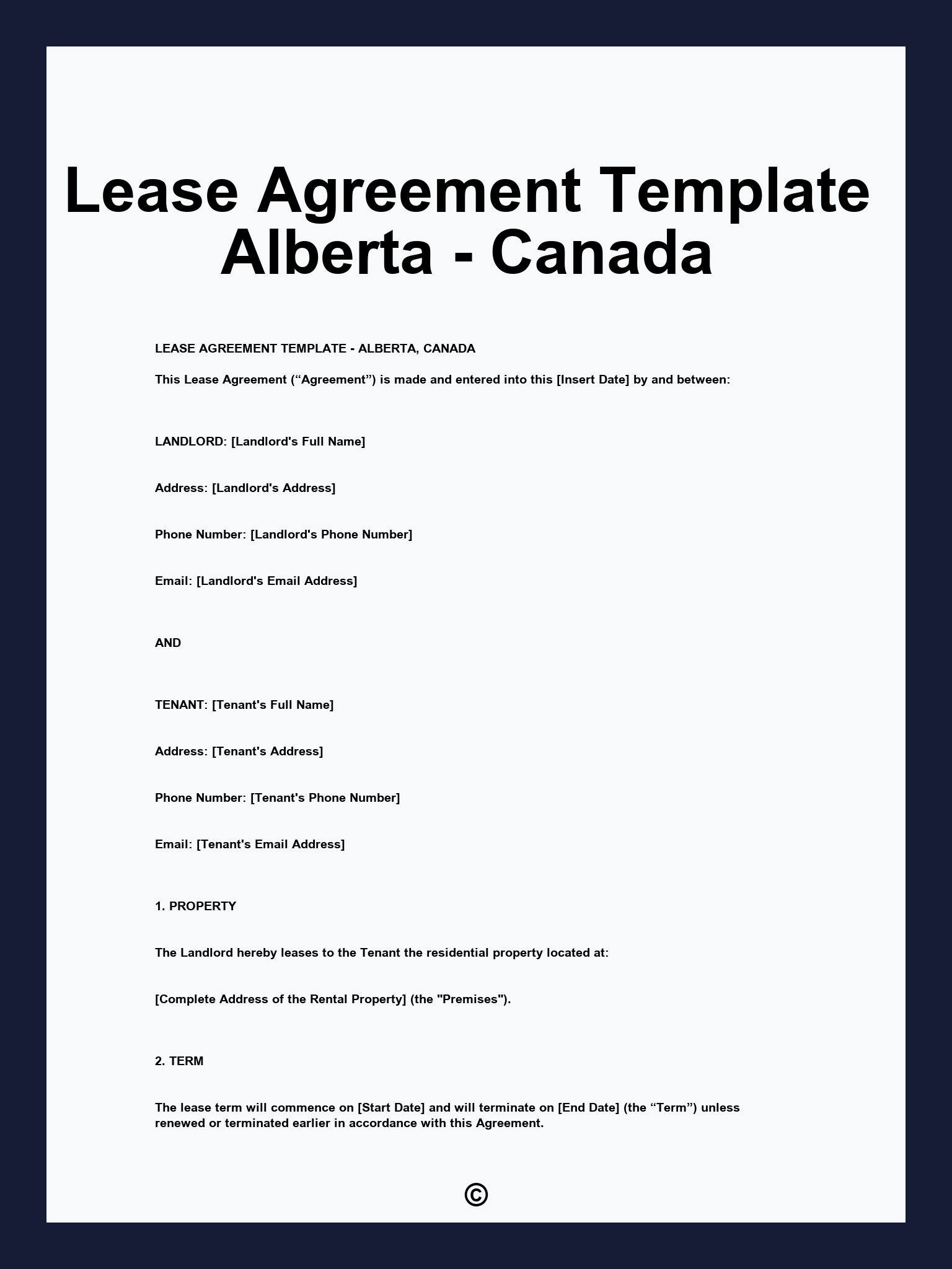 Lease Agreement Template Alberta - Canada