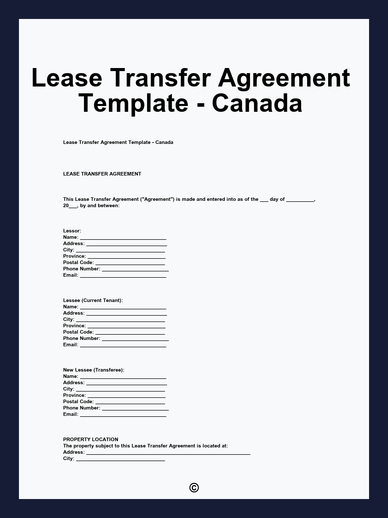 Lease Transfer Agreement Template - Canada