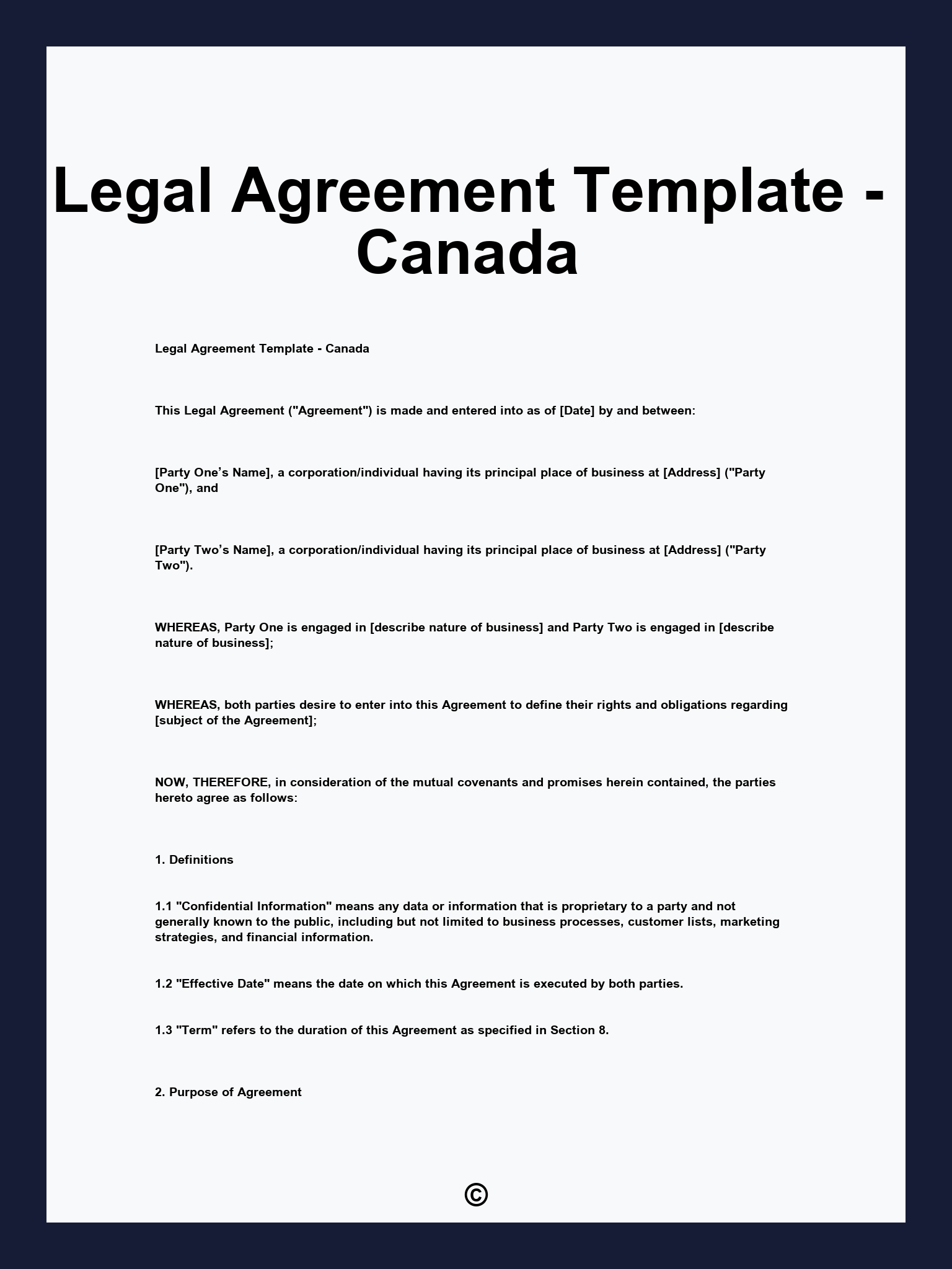 Legal Agreement Template - Canada