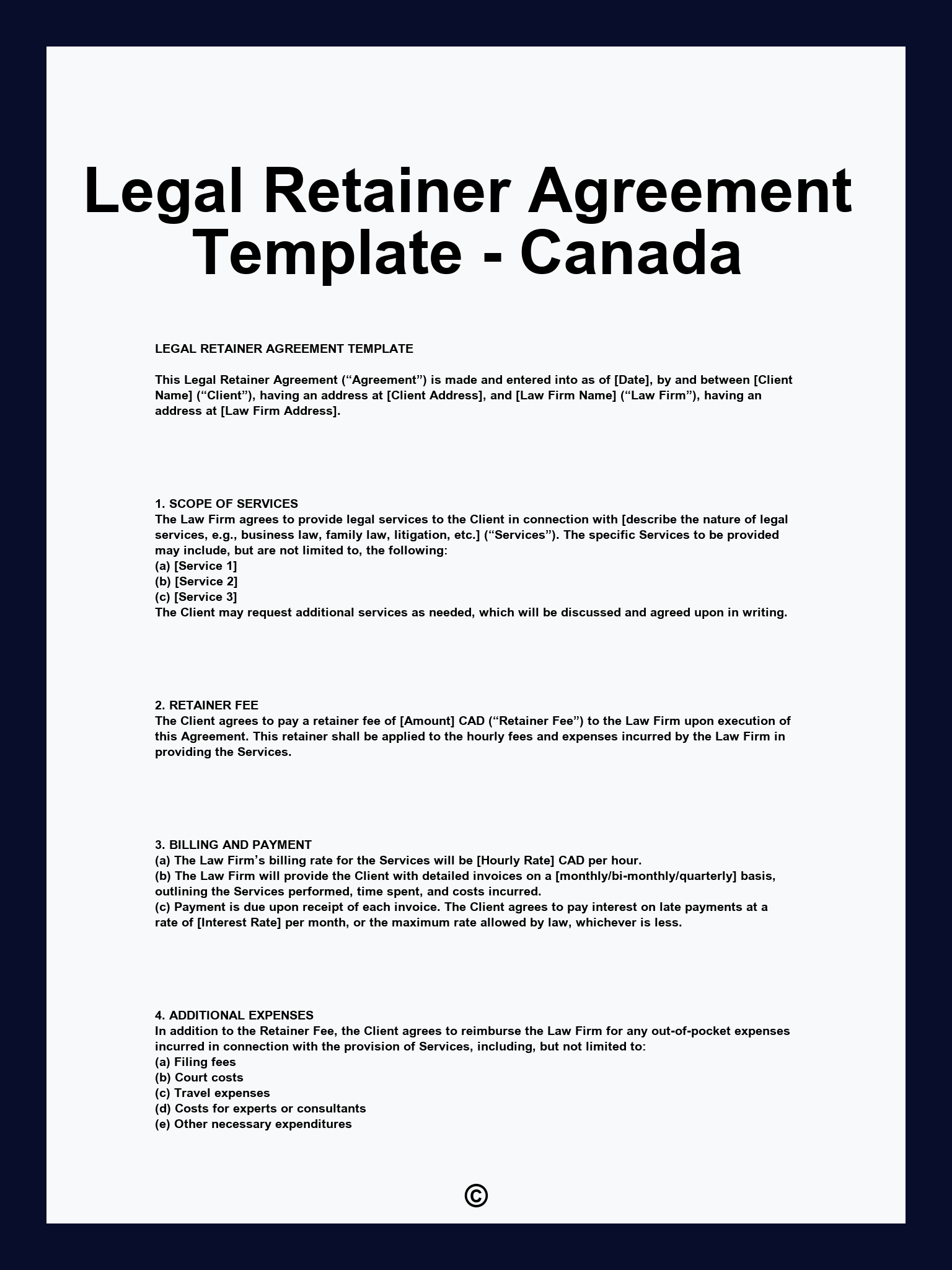 Legal Retainer Agreement Template - Canada