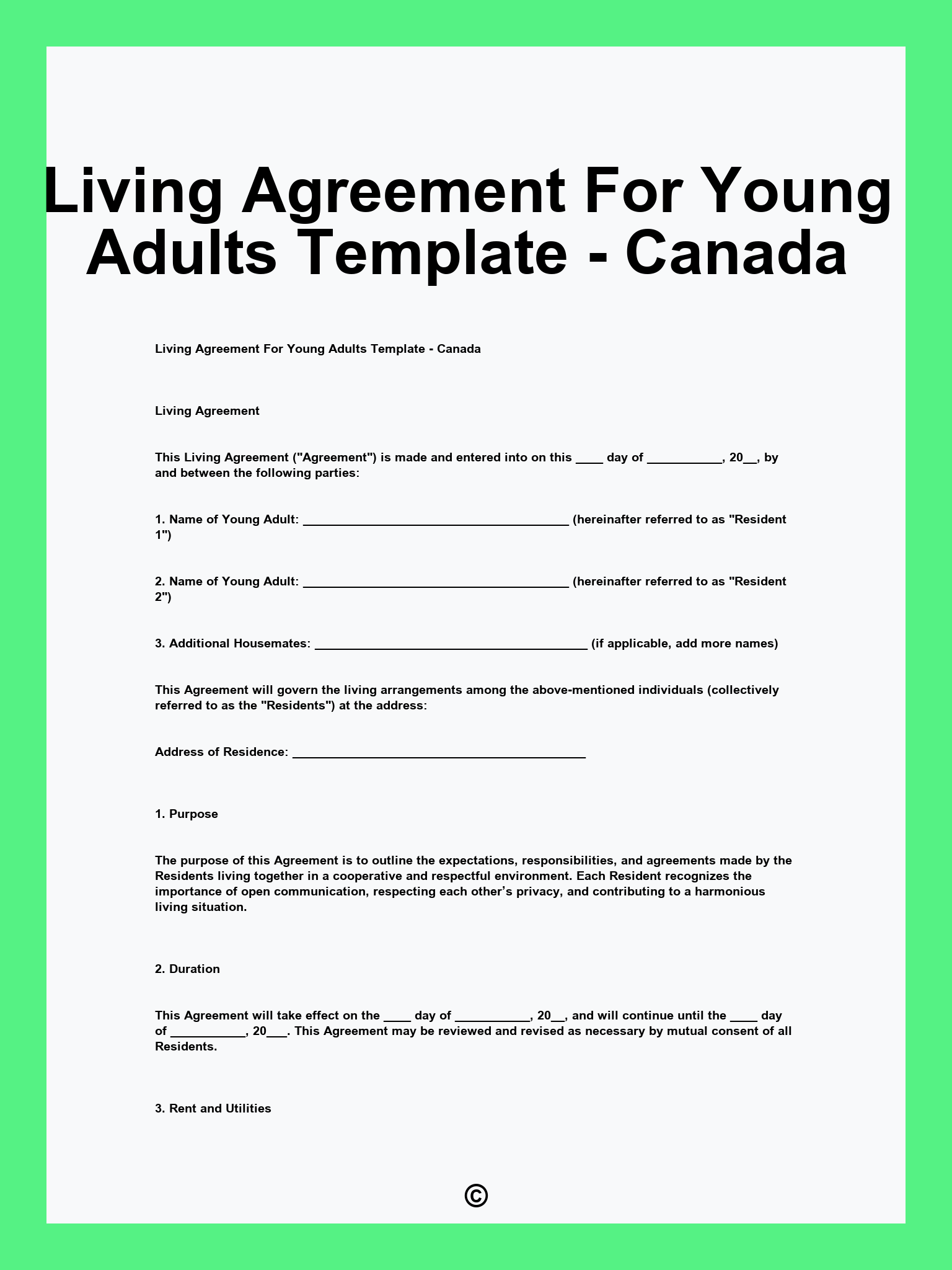Living Agreement For Young Adults Template - Canada
