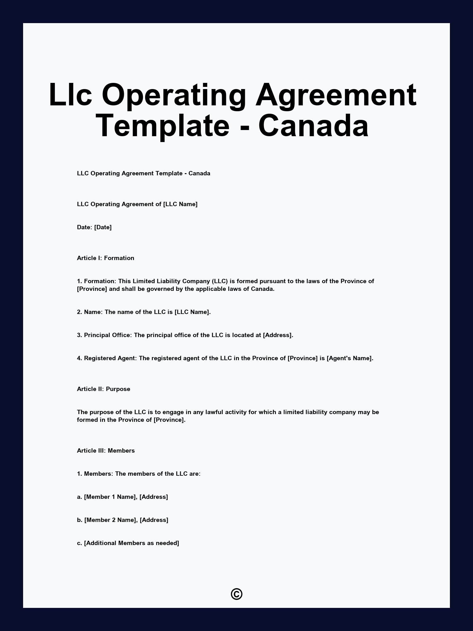 Llc Operating Agreement Template - Canada