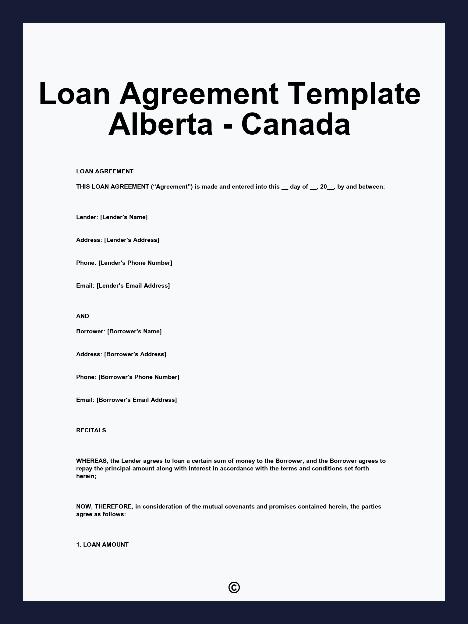 Loan Agreement Template Alberta - Canada