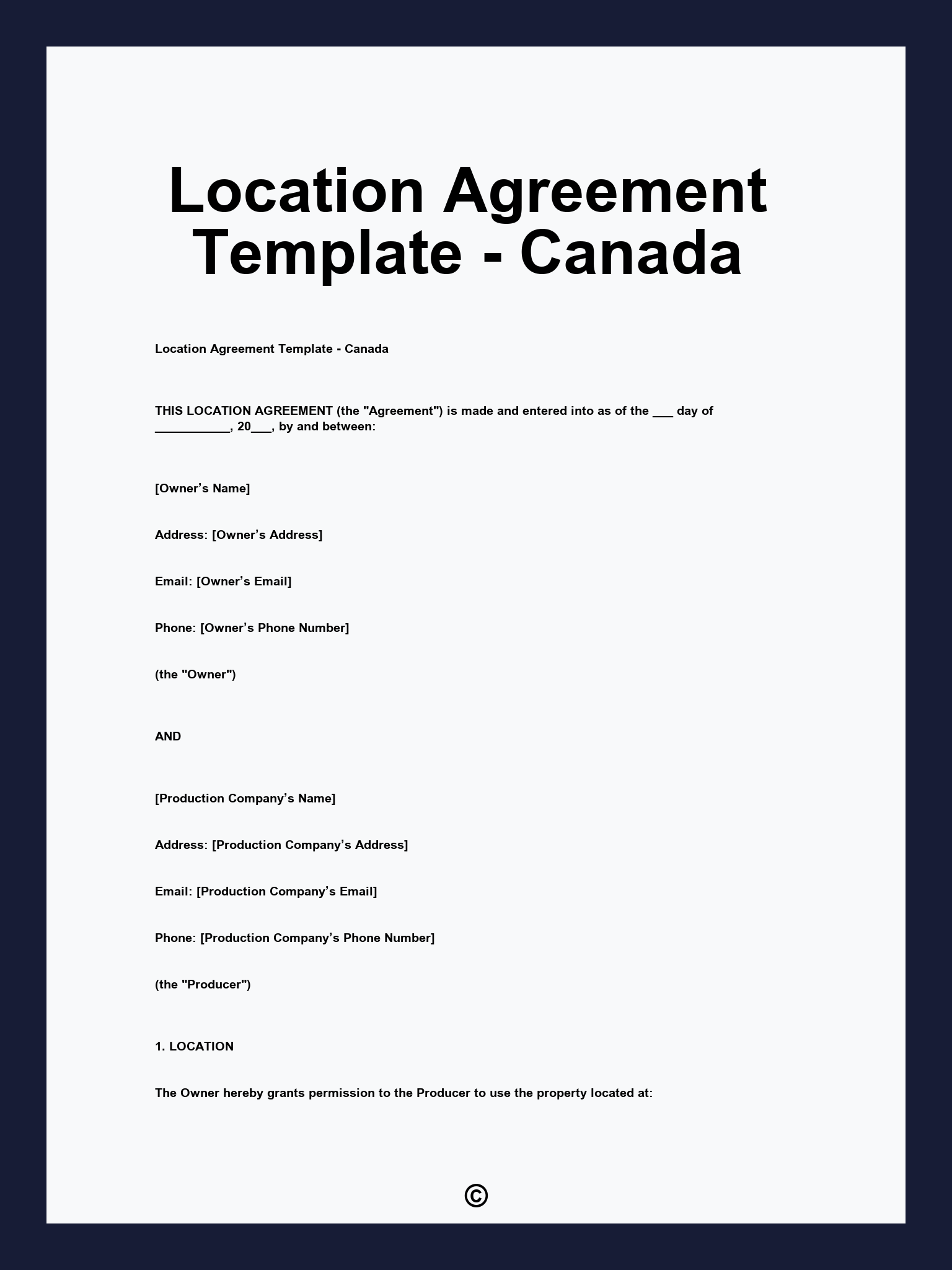 Location Agreement Template - Canada