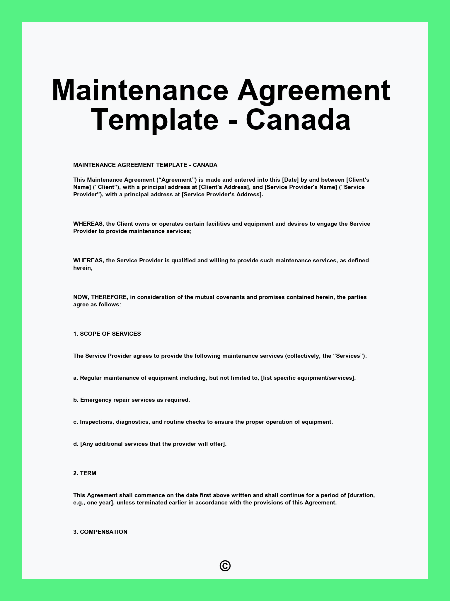 Maintenance Agreement Template - Canada