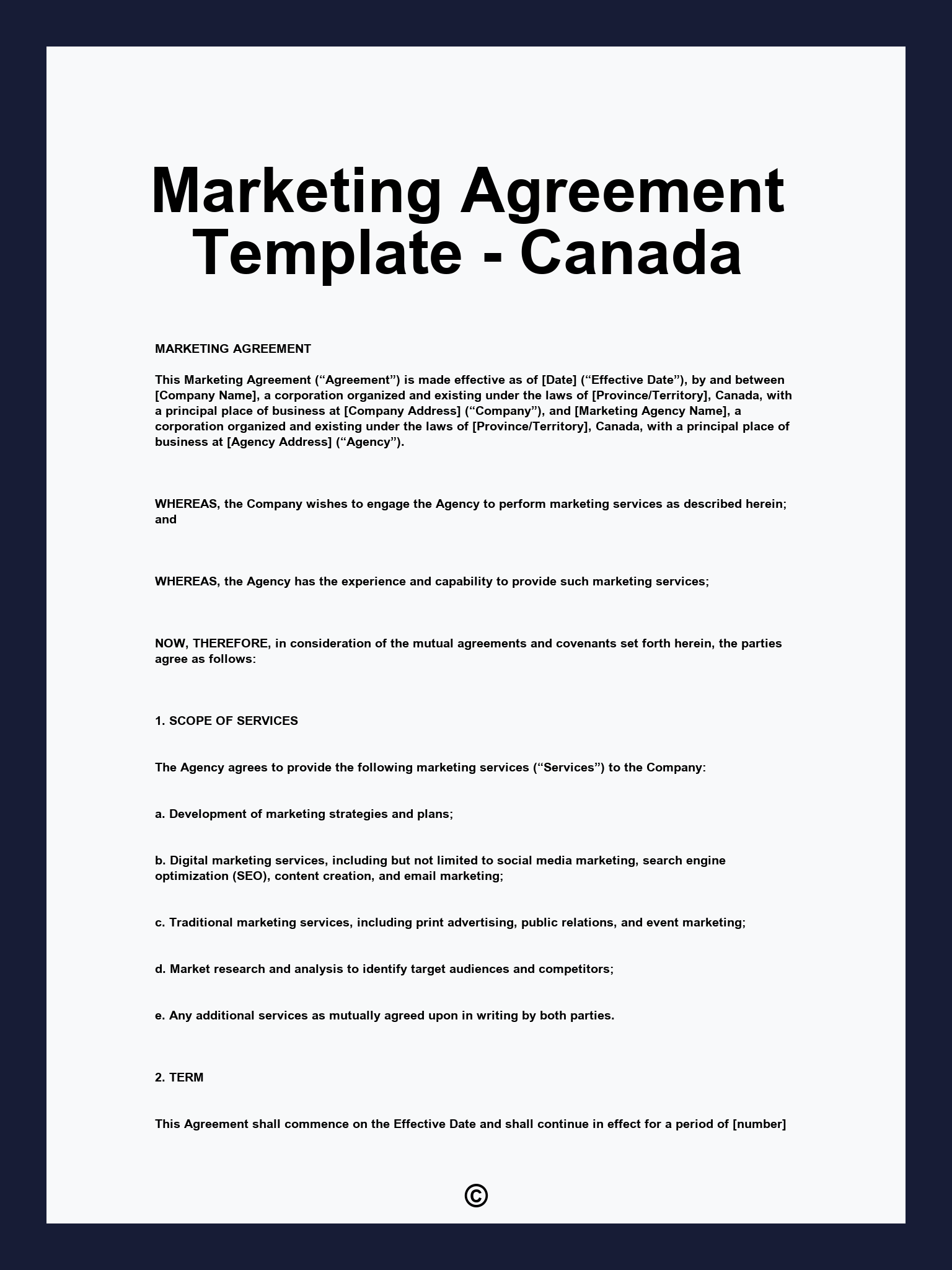 Marketing Agreement Template - Canada