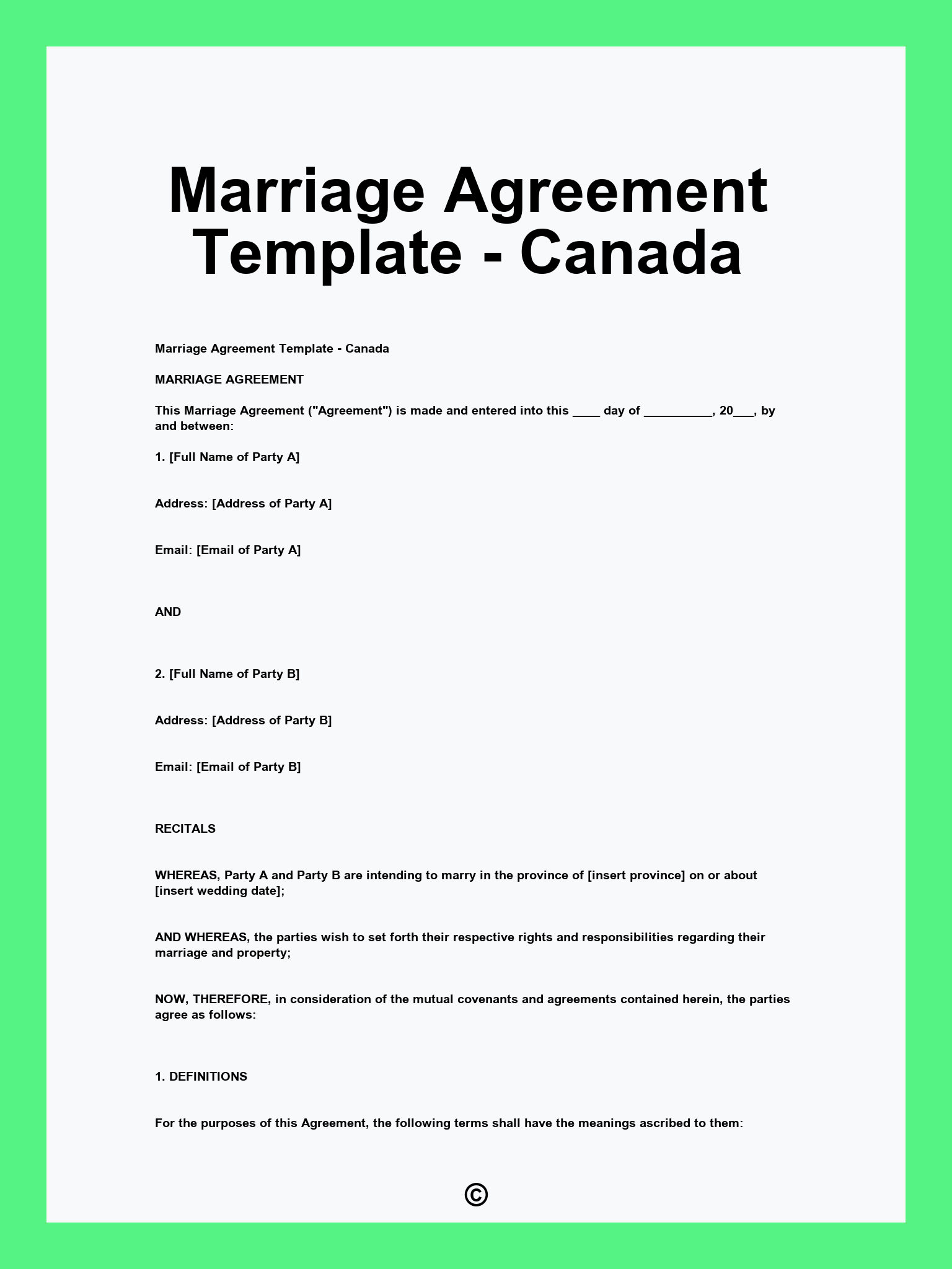 Marriage Agreement Template - Canada