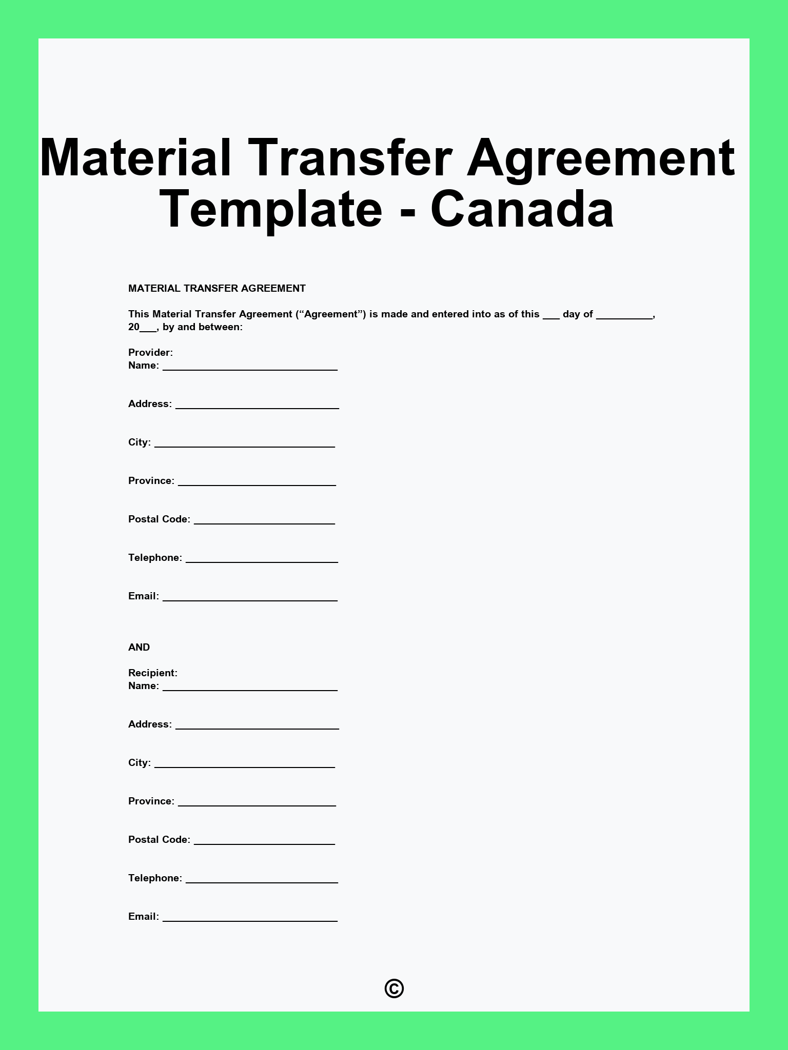 Material Transfer Agreement Template - Canada