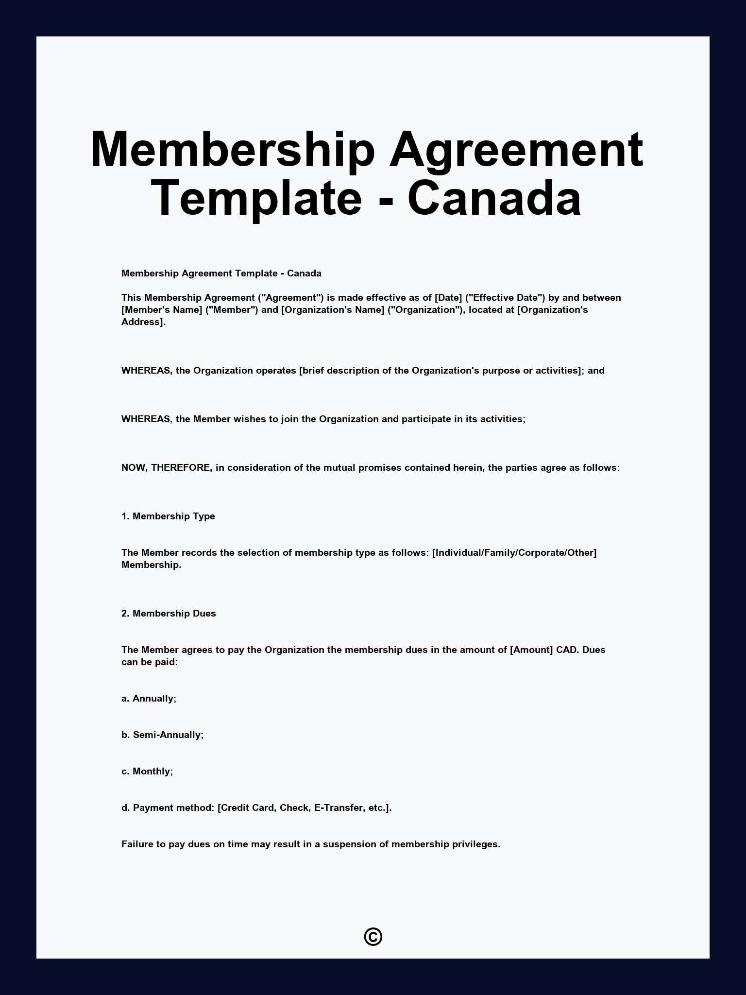 Membership Agreement Template - Canada