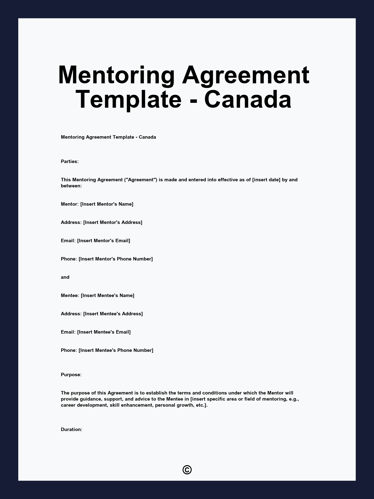 Mentoring Agreement Template - Canada