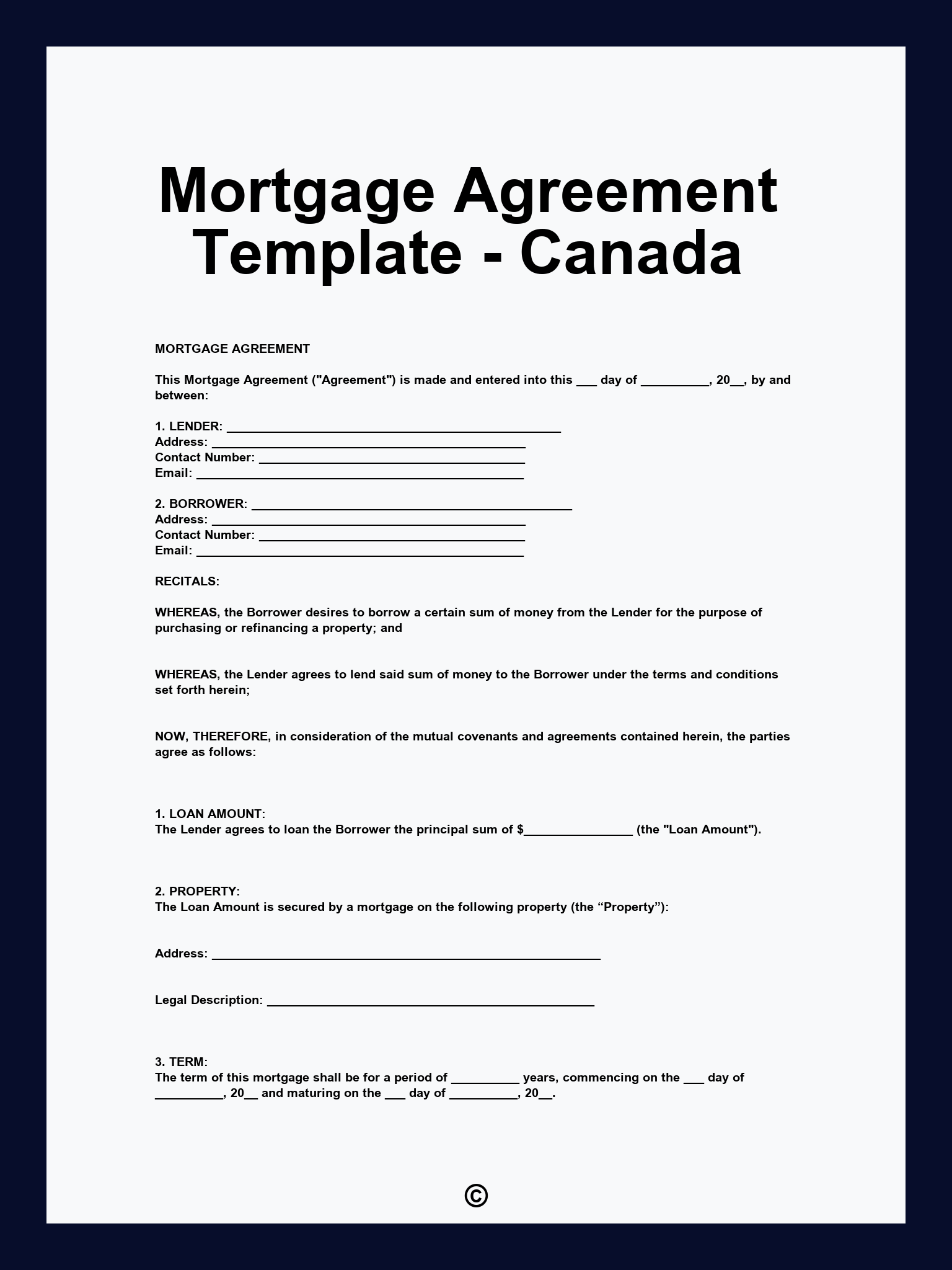 Mortgage Agreement Template - Canada