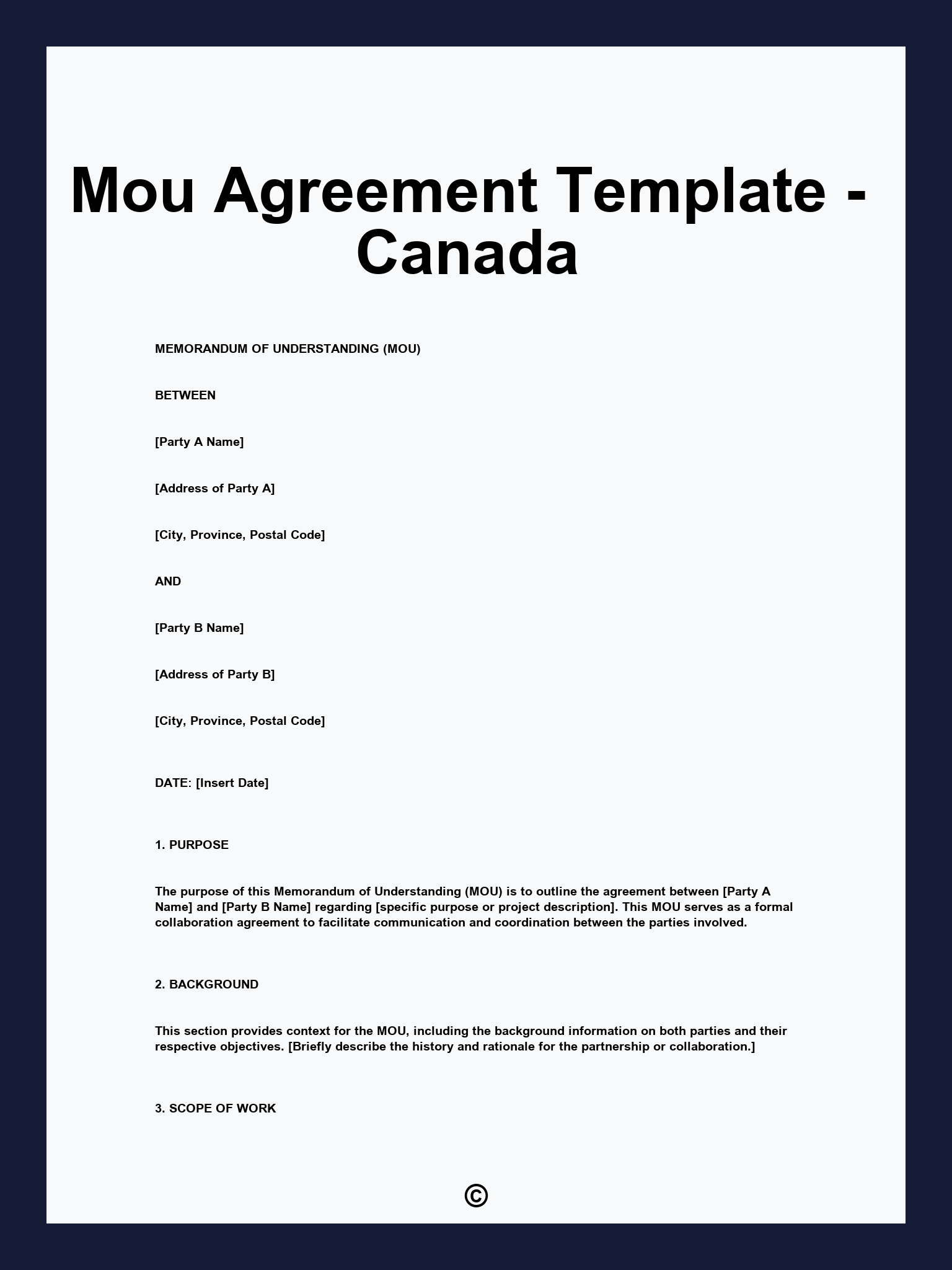 Mou Agreement Template - Canada