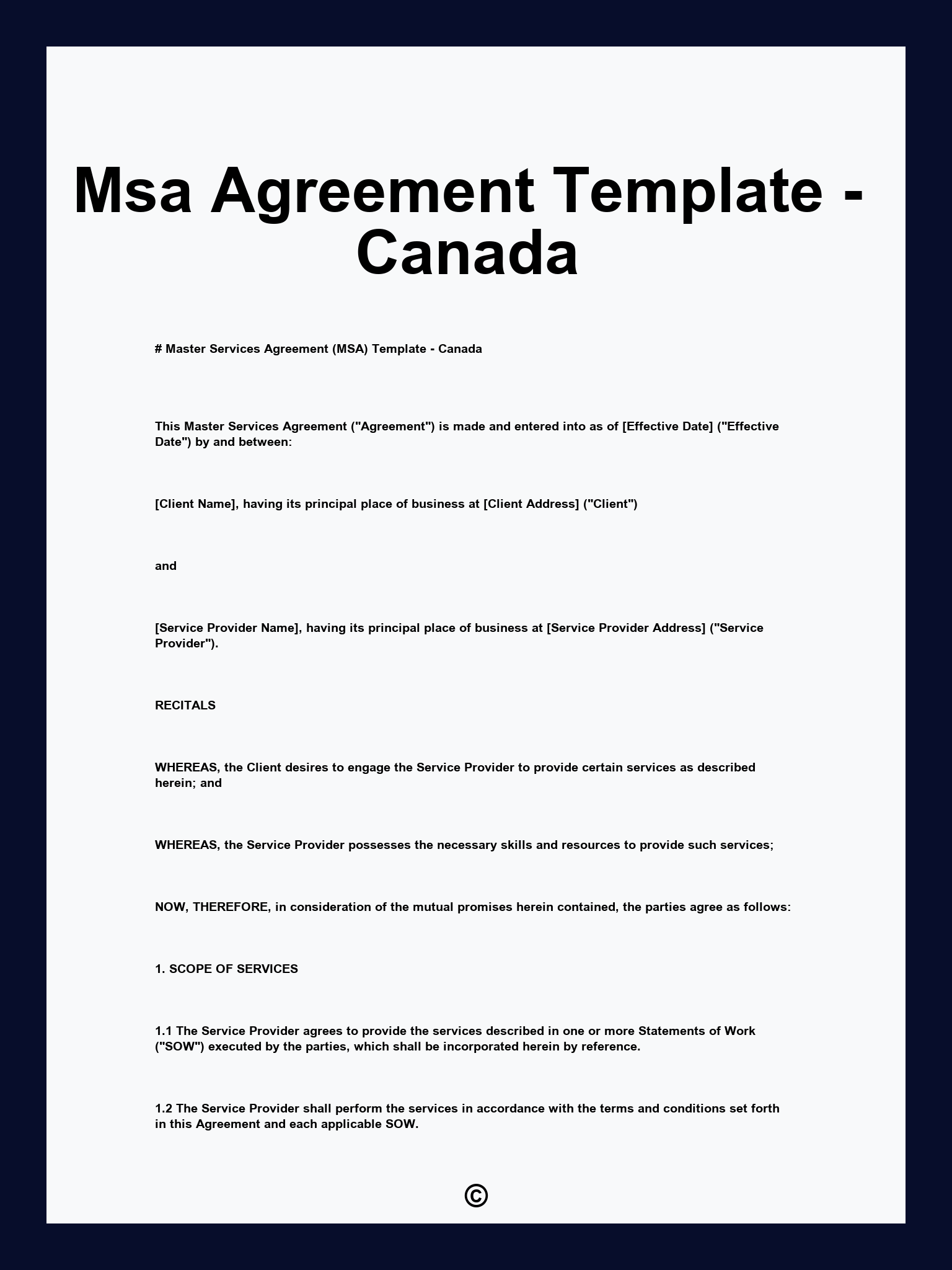 Msa Agreement Template - Canada