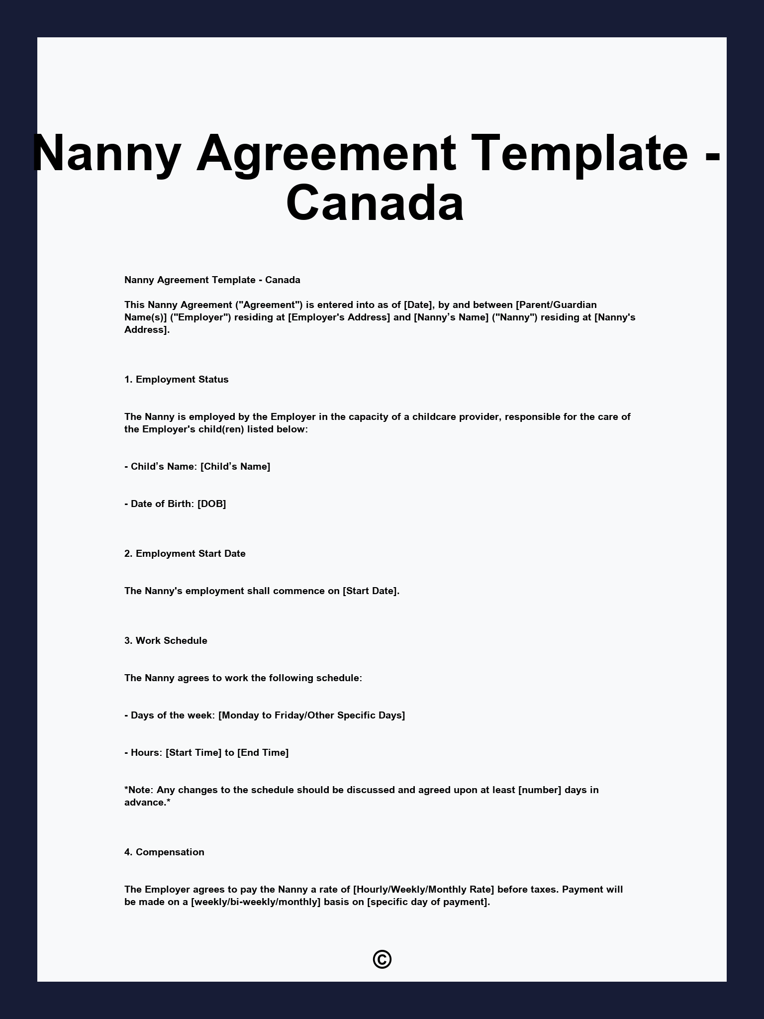 Nanny Agreement Template - Canada
