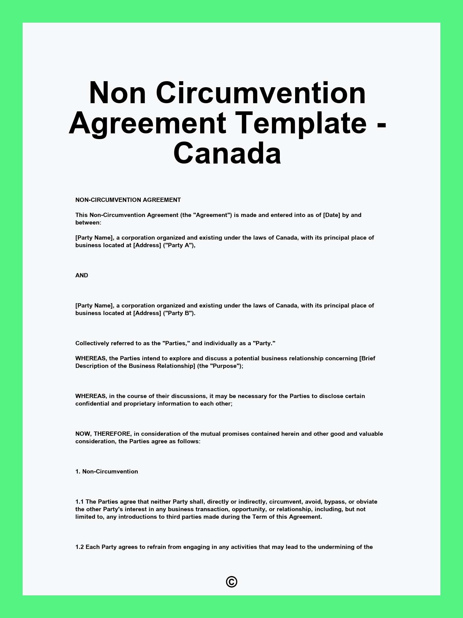 Non Circumvention Agreement Template - Canada