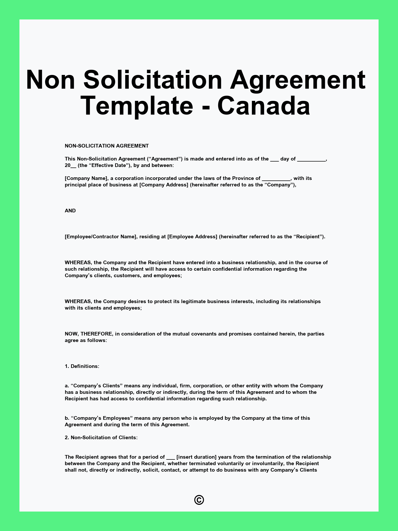 Non Solicitation Agreement Template - Canada