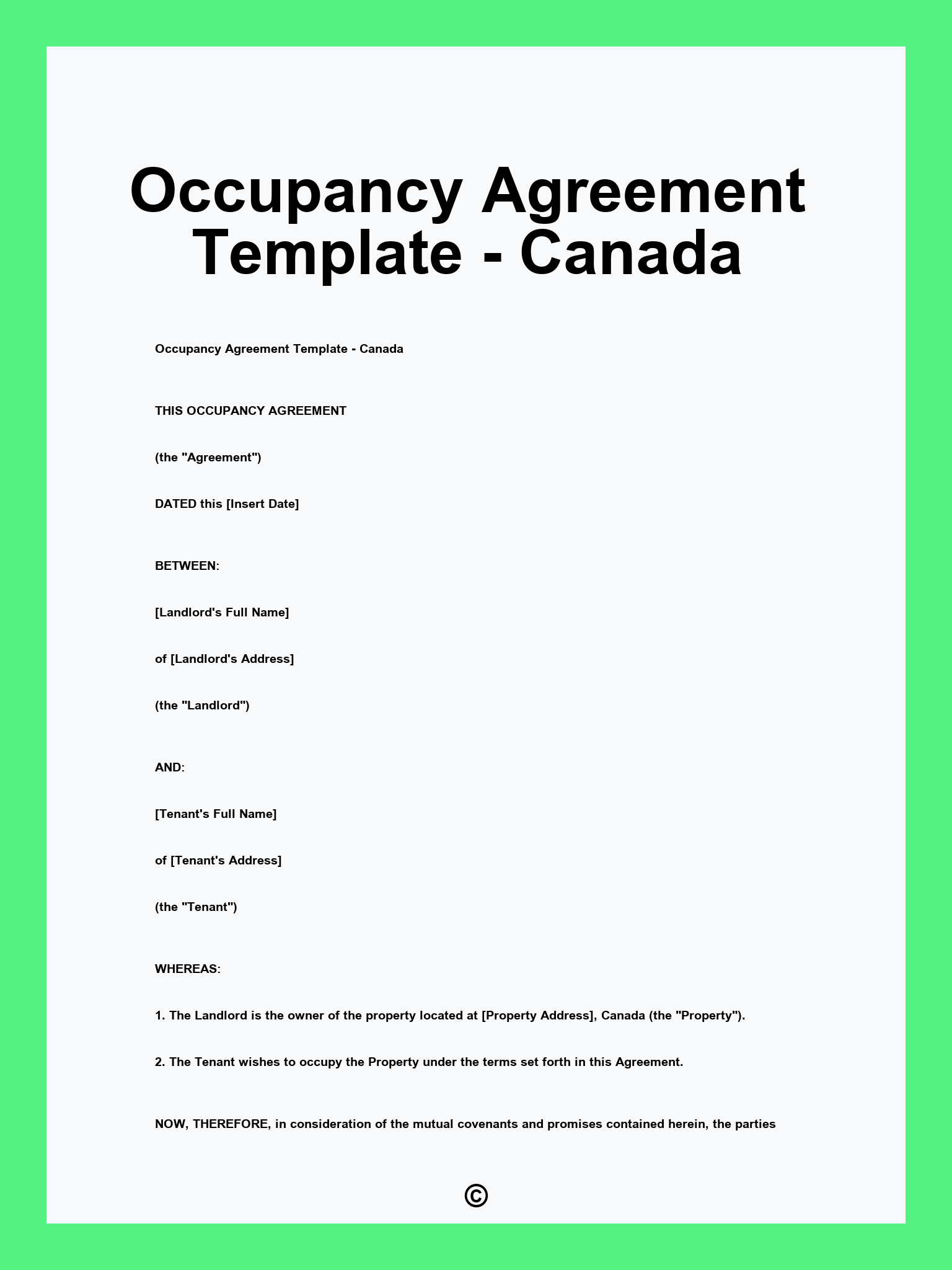 Occupancy Agreement Template - Canada