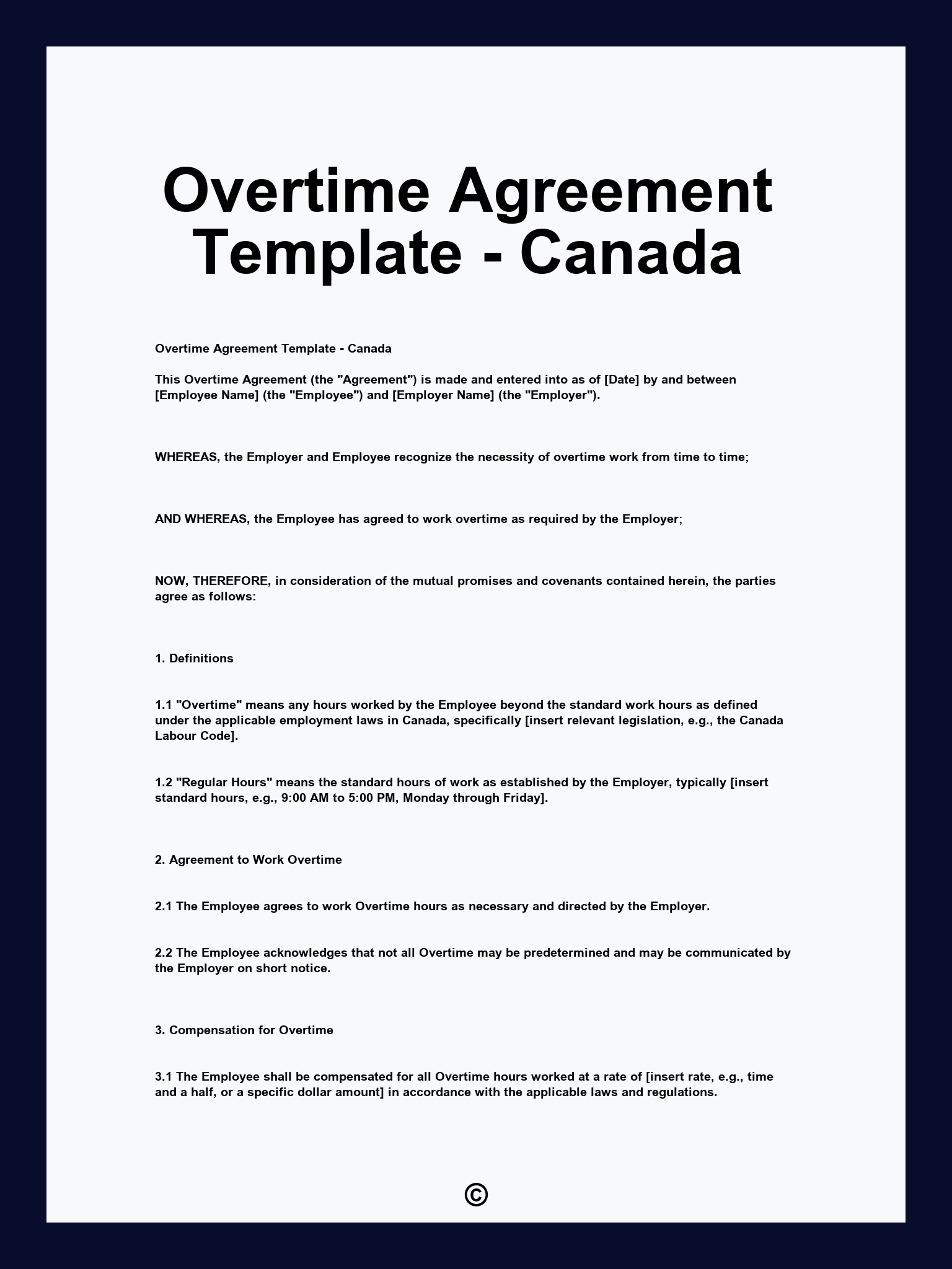 Overtime Agreement Template - Canada