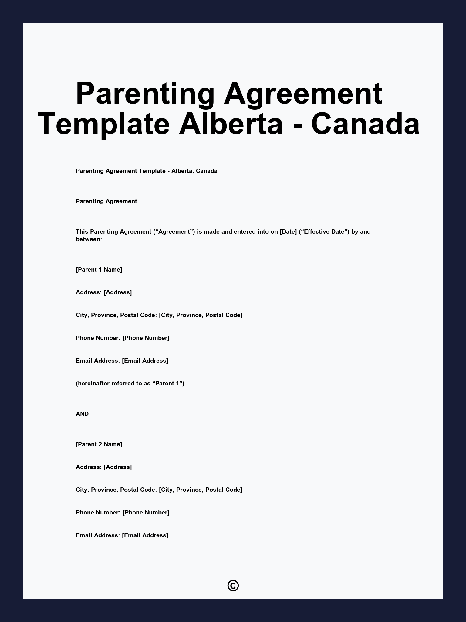 Parenting Agreement Template Alberta - Canada