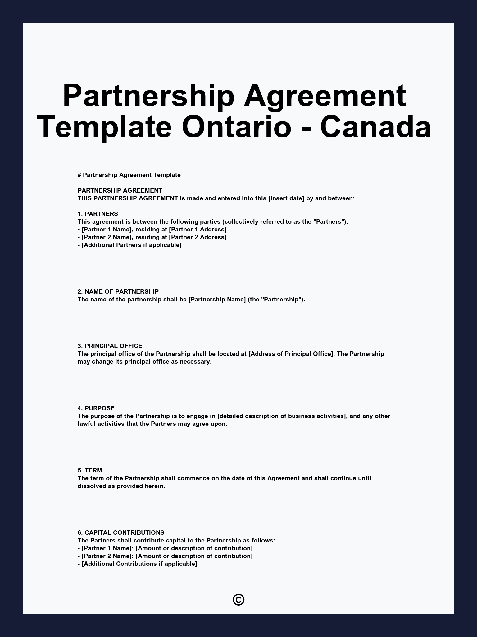 Partnership Agreement Template Ontario - Canada