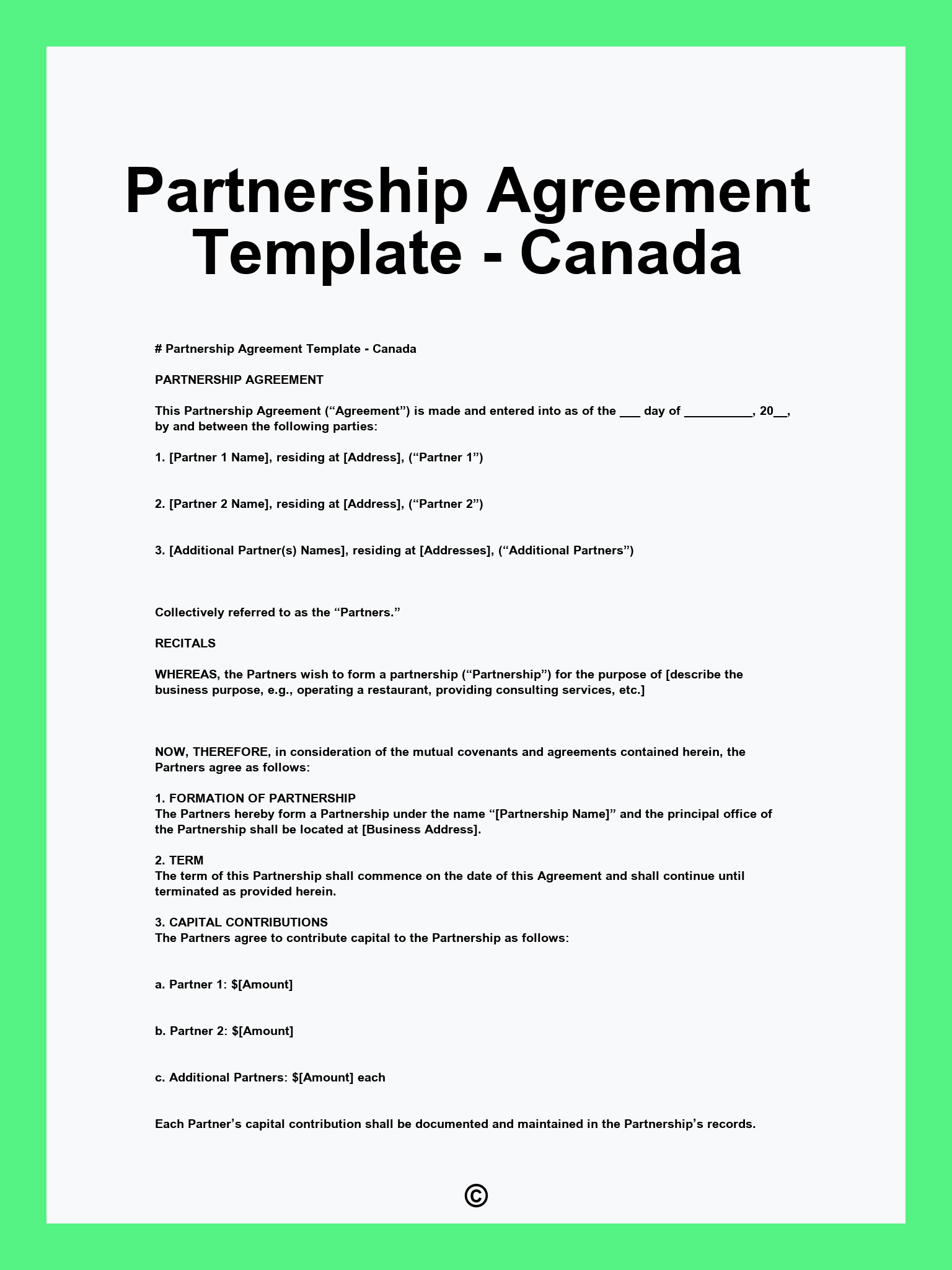 Partnership Agreement Template - Canada