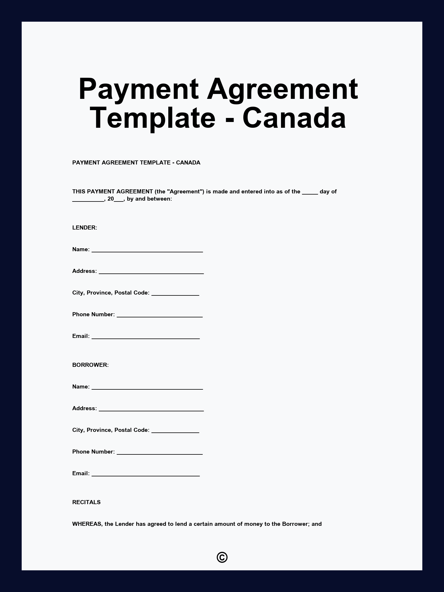 Payment Agreement Template - Canada