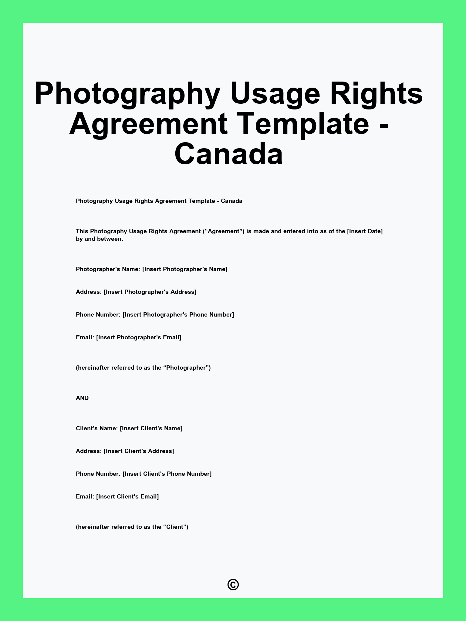 Photography Usage Rights Agreement Template - Canada