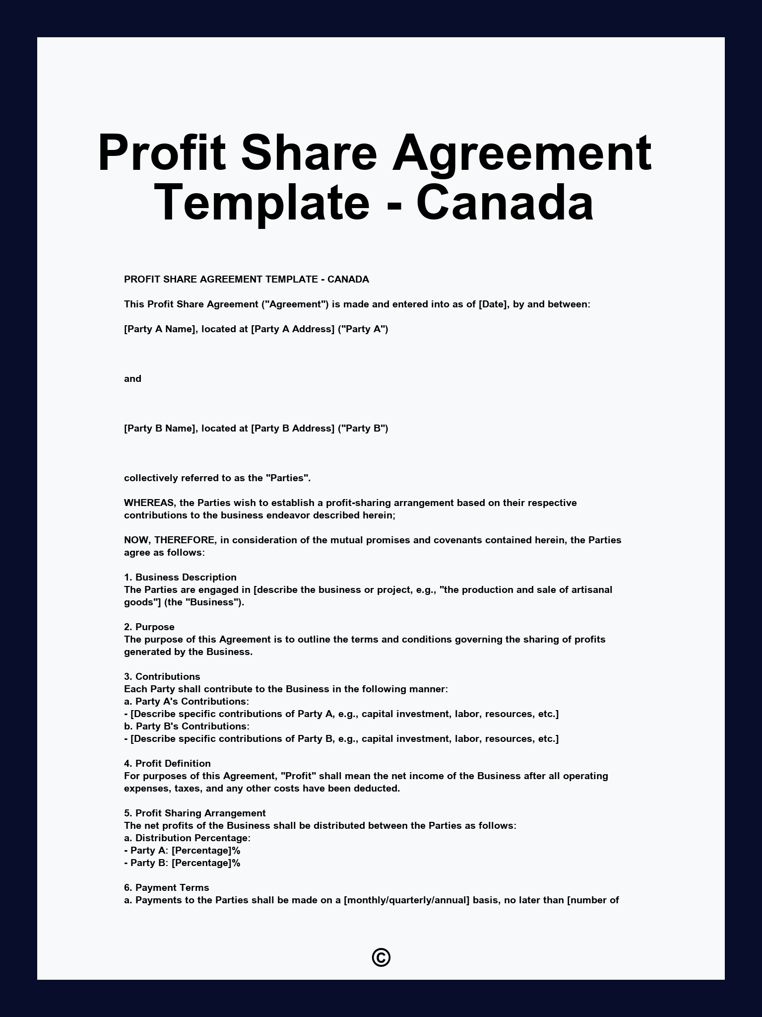Profit Share Agreement Template - Canada
