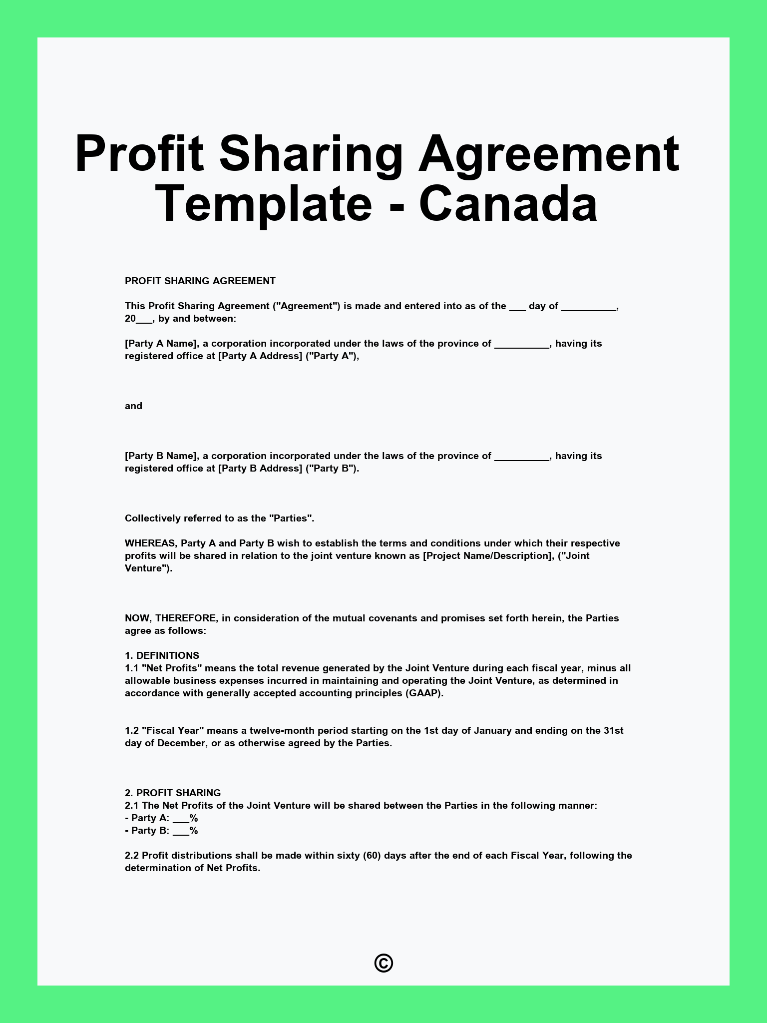 Profit Sharing Agreement Template - Canada
