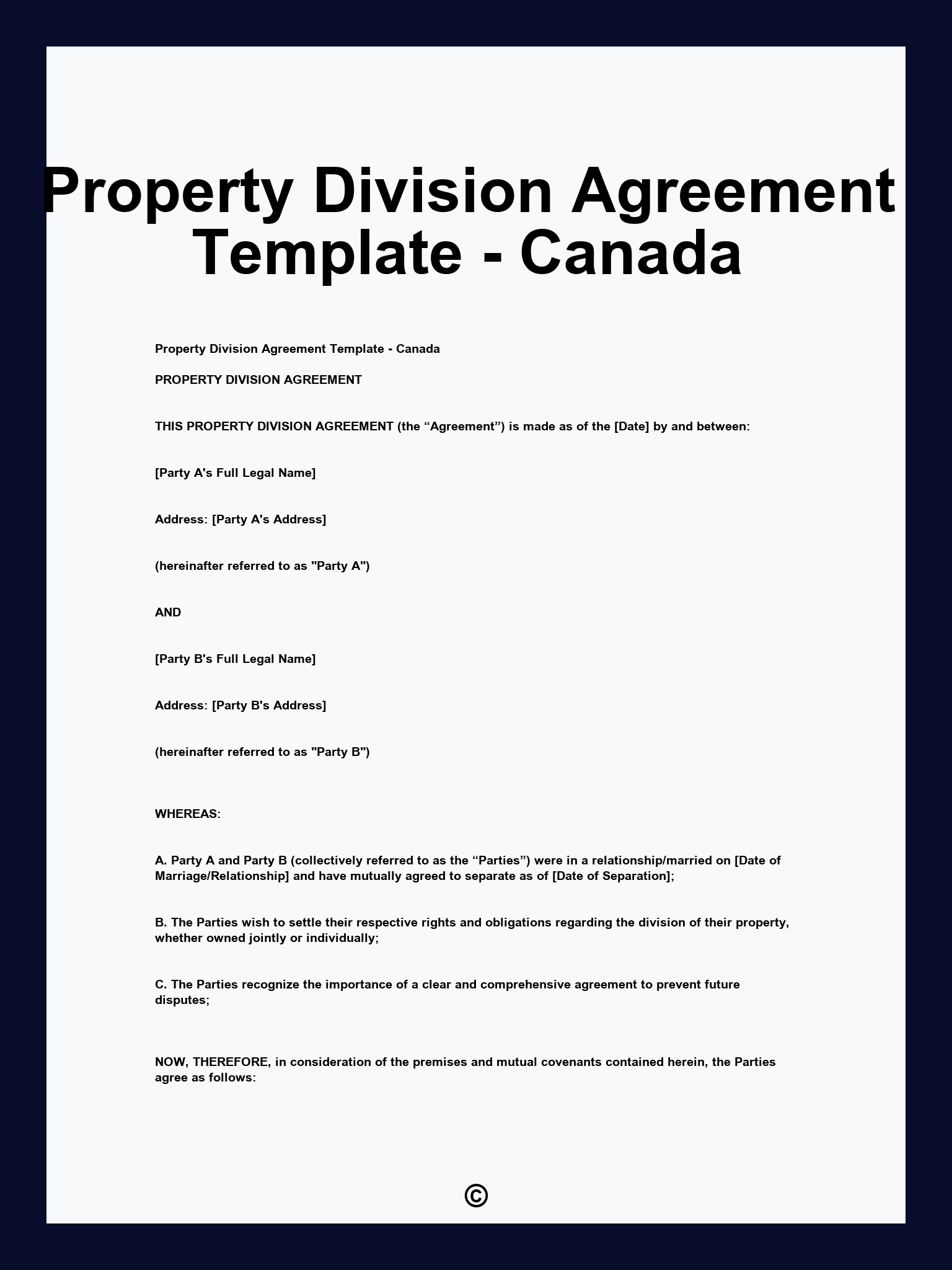 Property Division Agreement Template - Canada