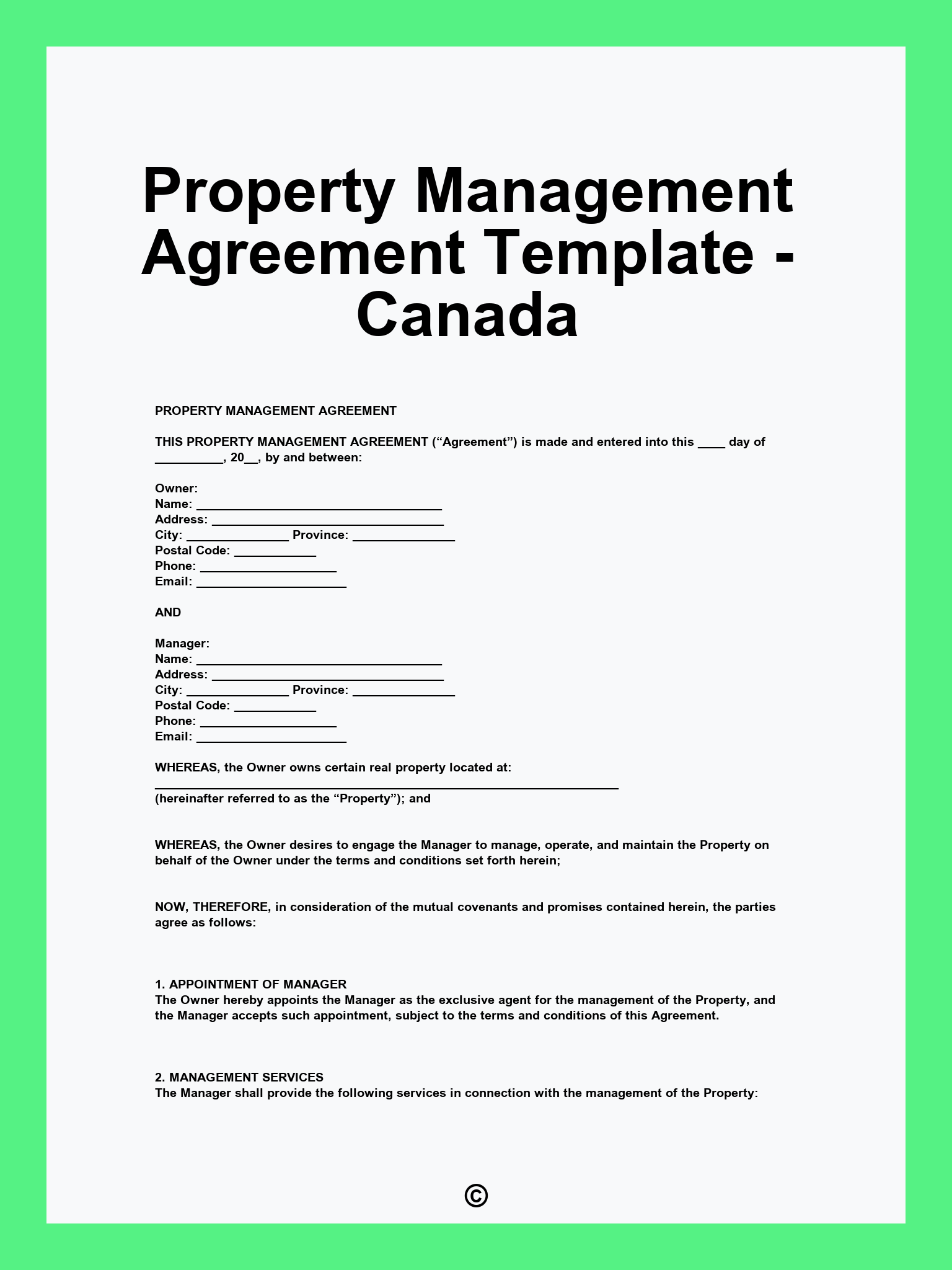 Property Management Agreement Template - Canada