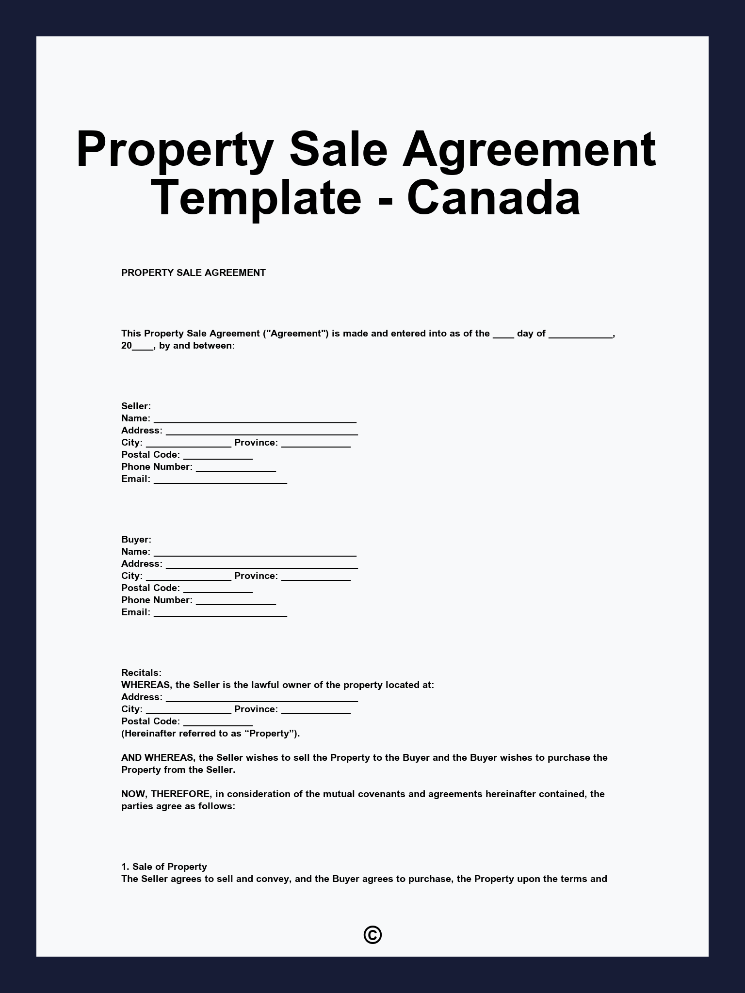 Property Sale Agreement Template - Canada