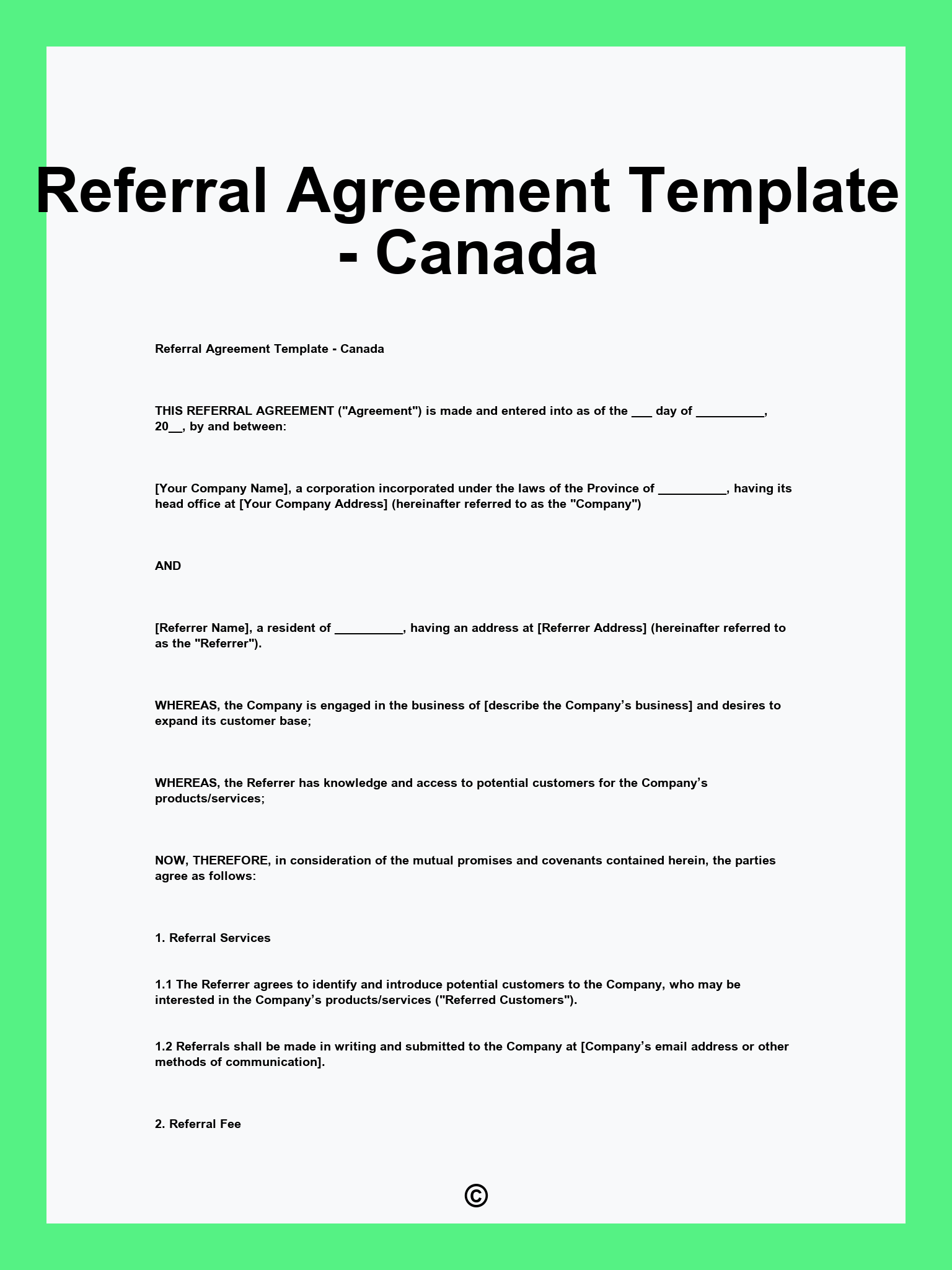 Referral Agreement Template - Canada