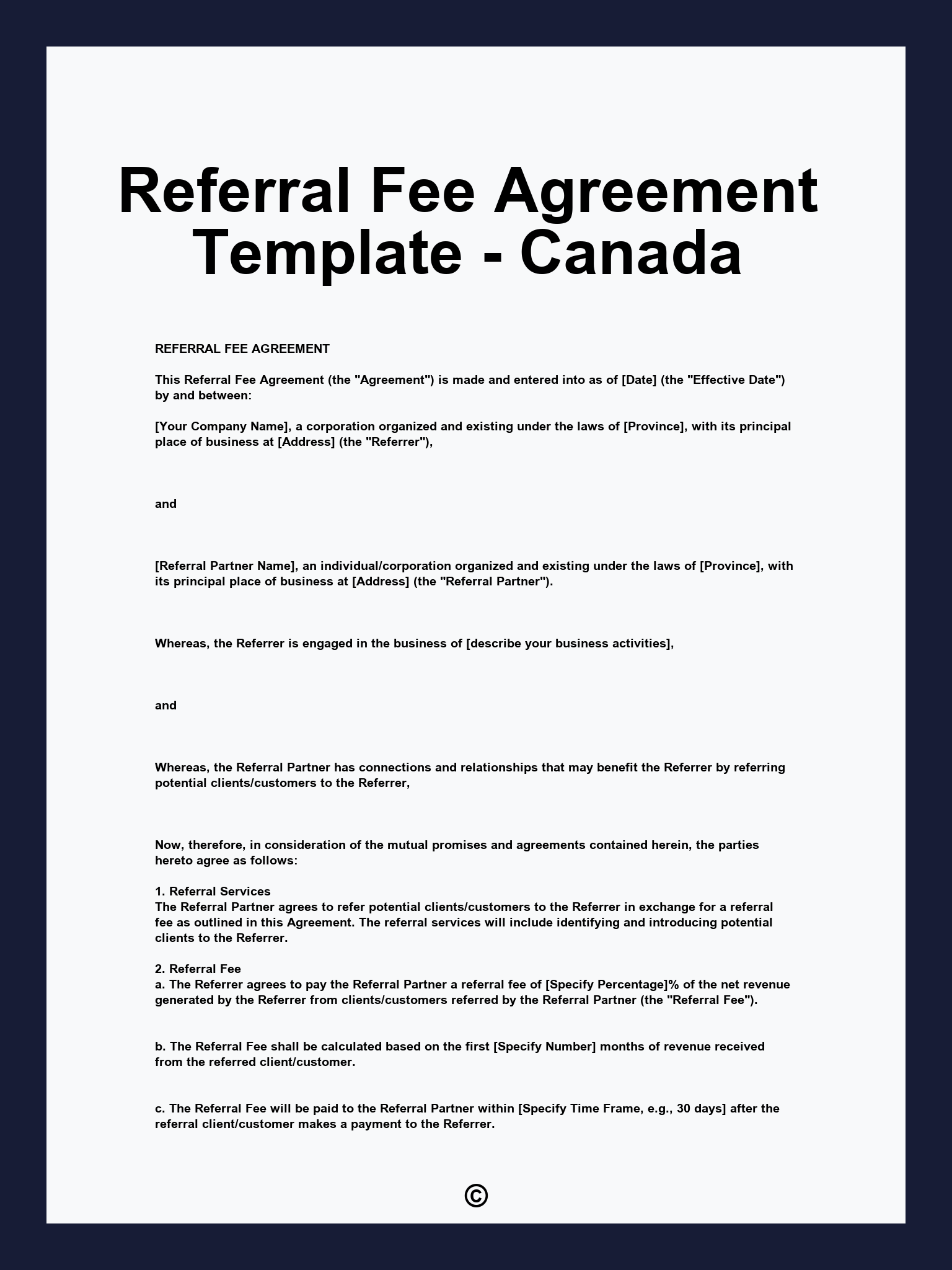 Referral Fee Agreement Template - Canada