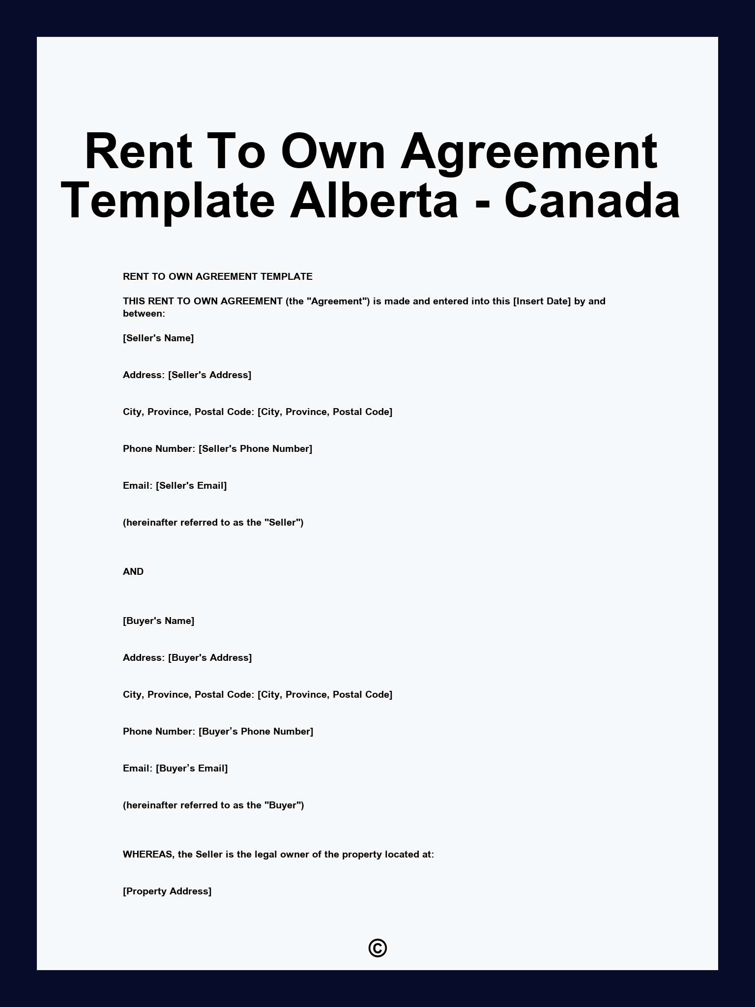 Rent To Own Agreement Template Alberta - Canada