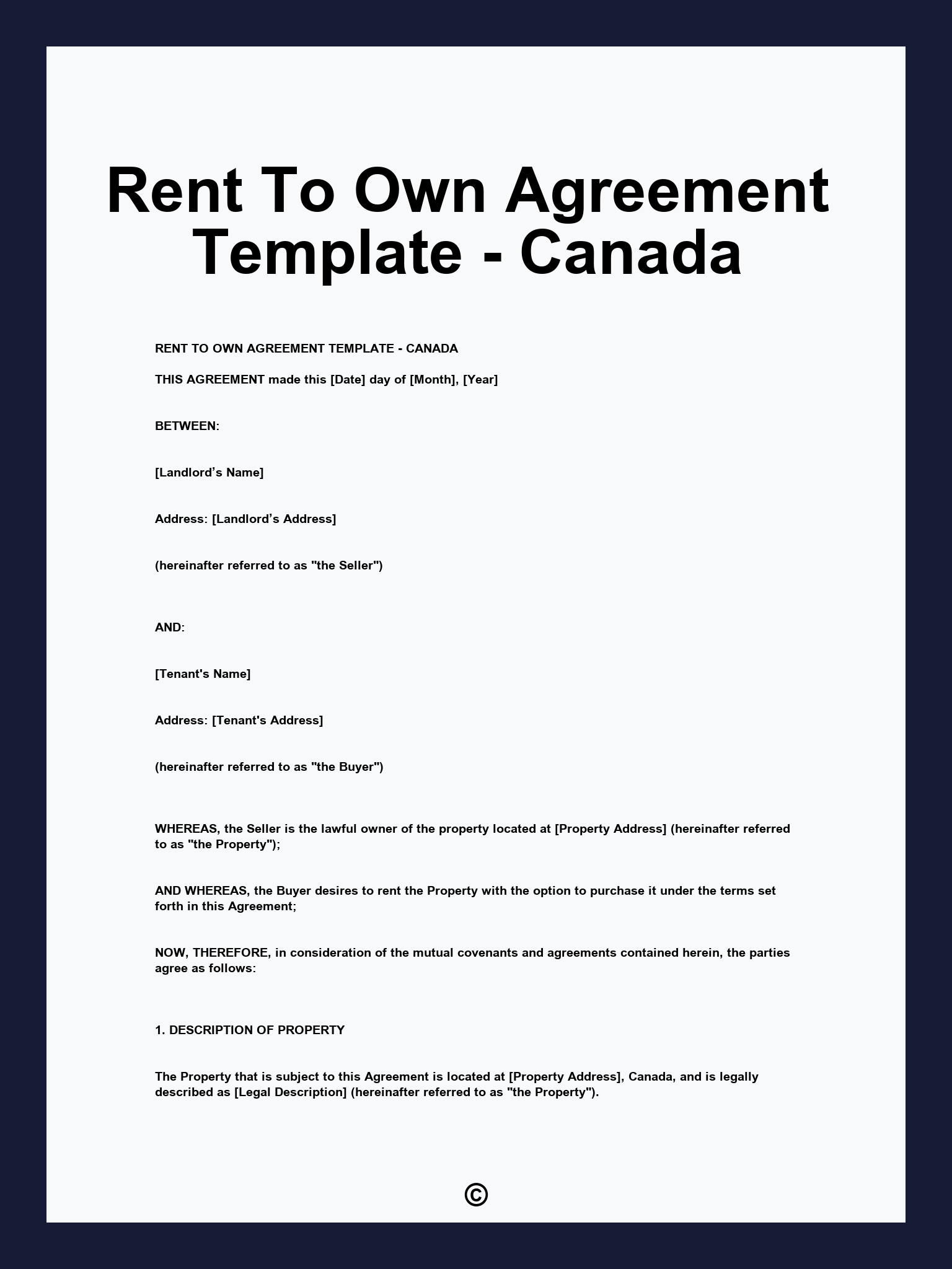 Rent To Own Agreement Template - Canada