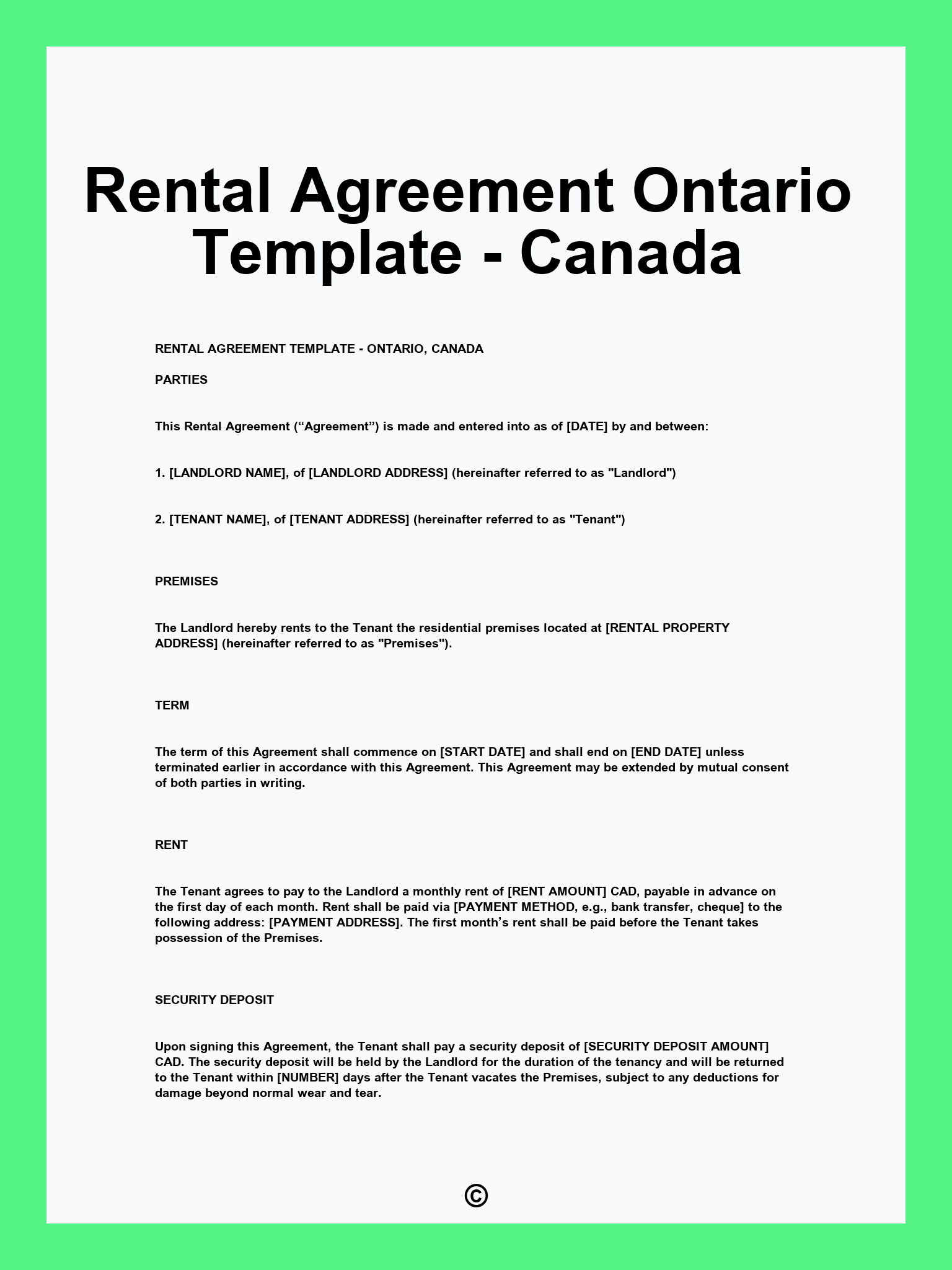 Rental Agreement Ontario Template - Canada