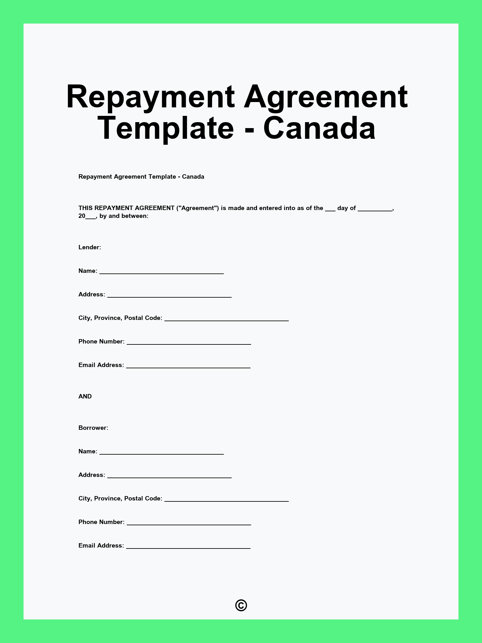 Repayment Agreement Template - Canada