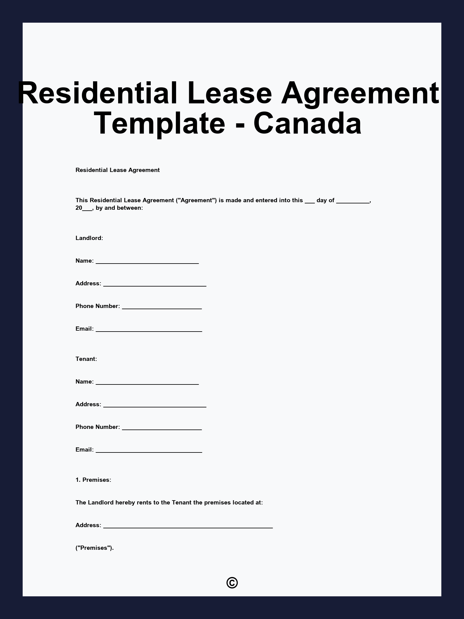 Residential Lease Agreement Template - Canada