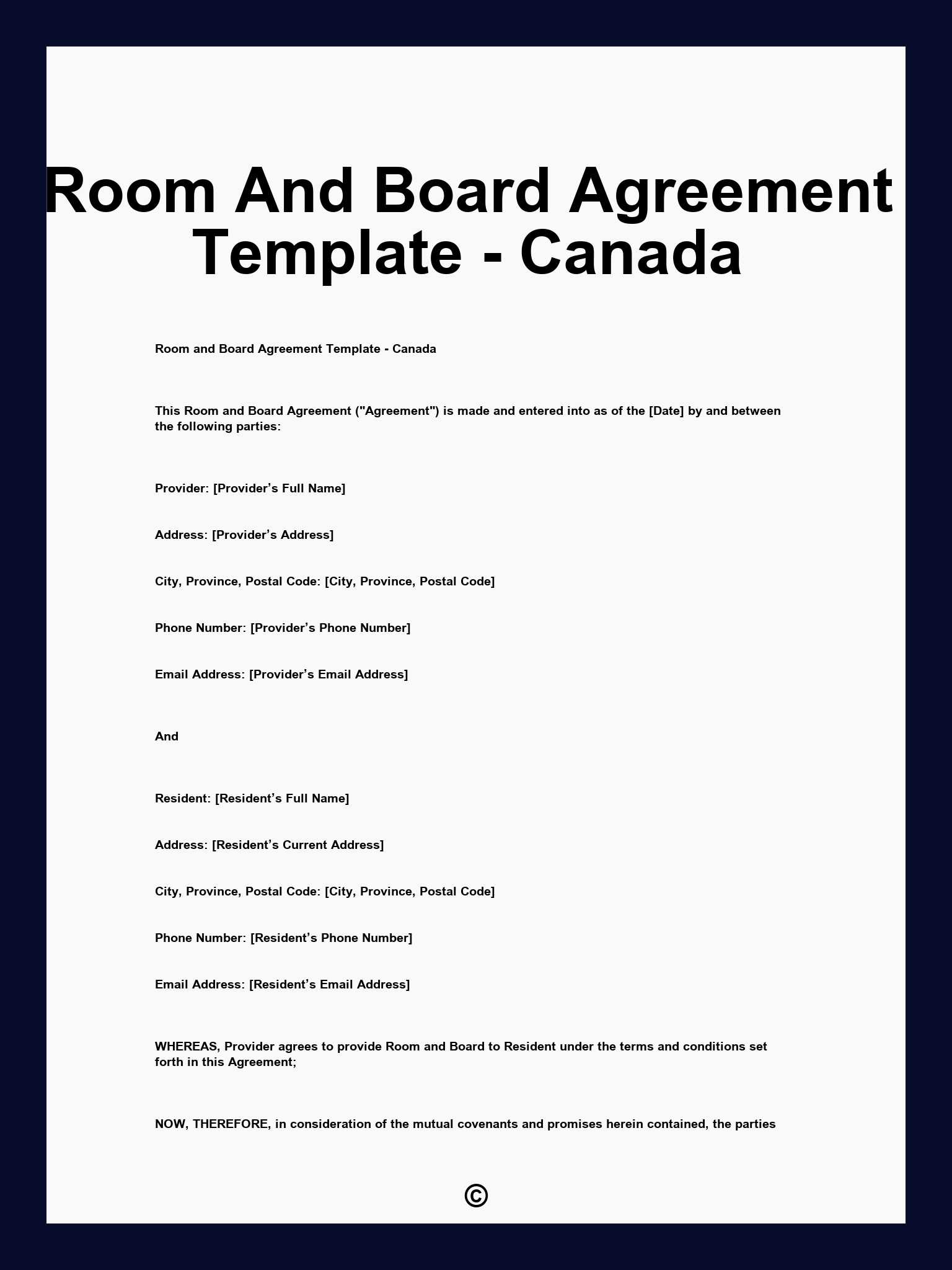 Room And Board Agreement Template - Canada