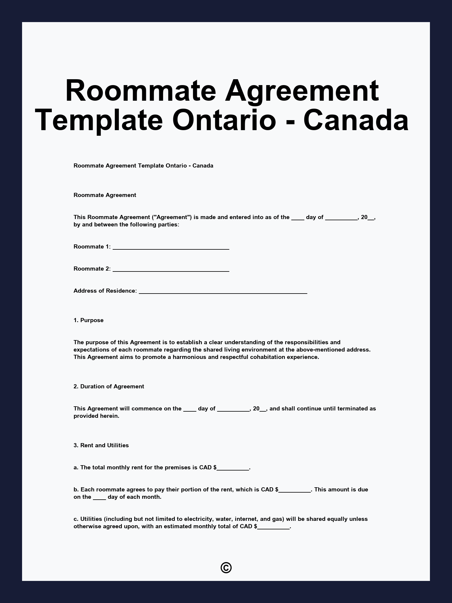 Roommate Agreement Template Ontario - Canada