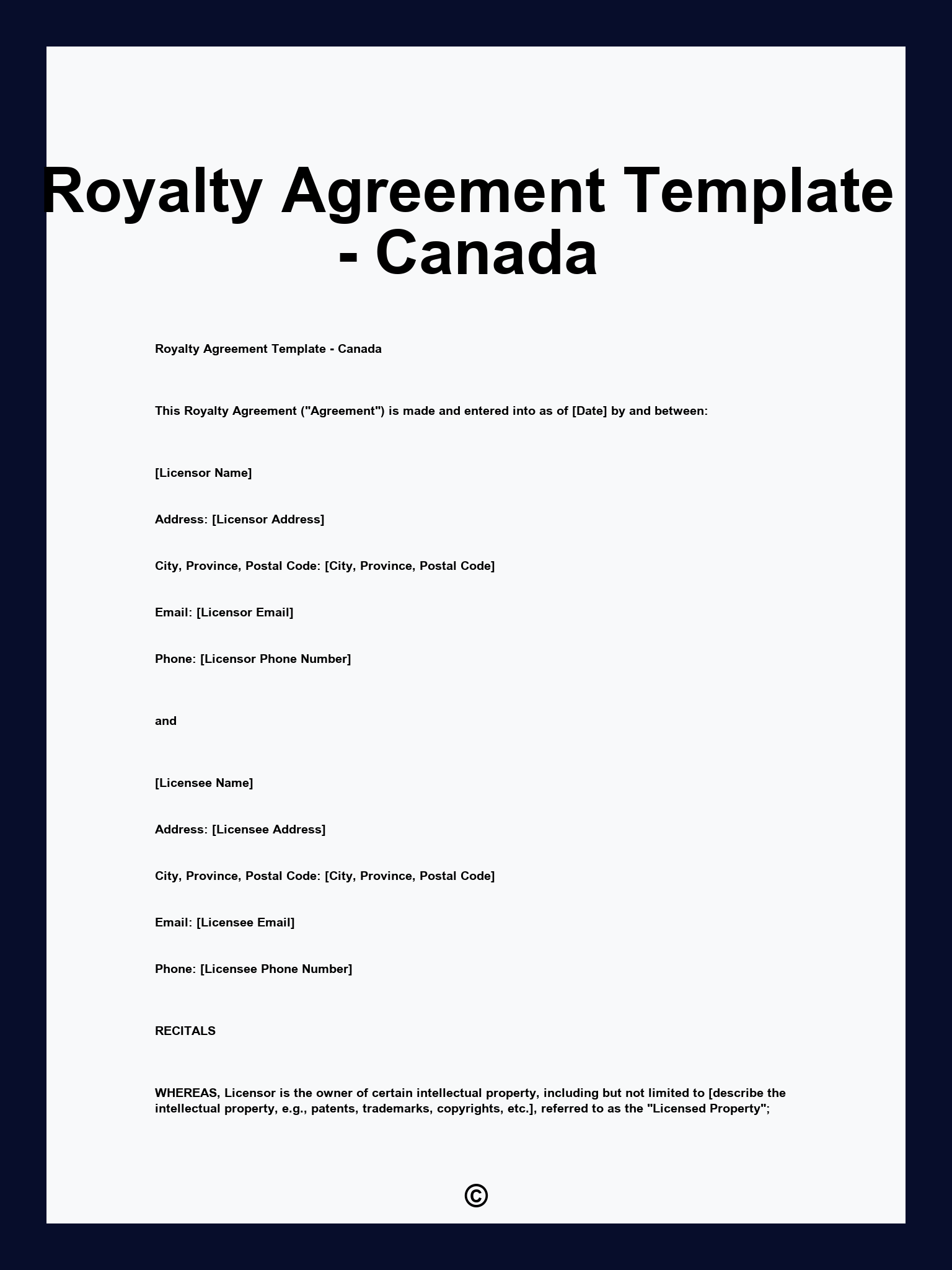 Royalty Agreement Template - Canada