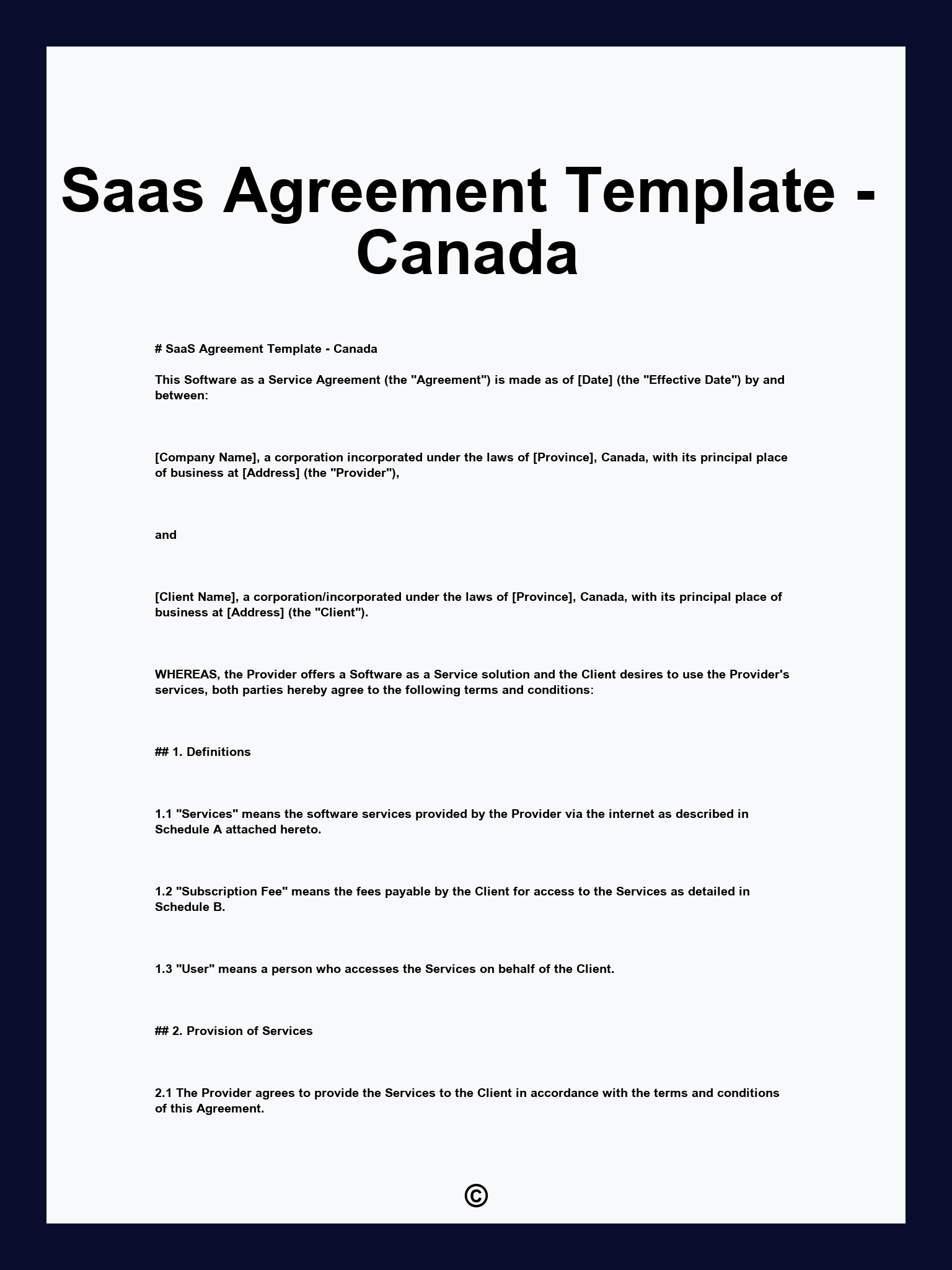 Saas Agreement Template - Canada