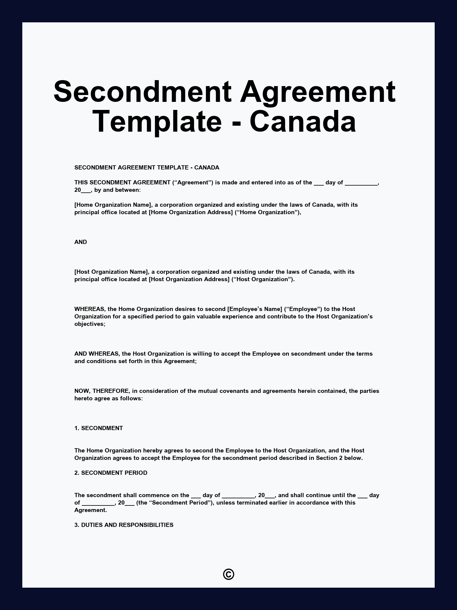 Secondment Agreement Template - Canada
