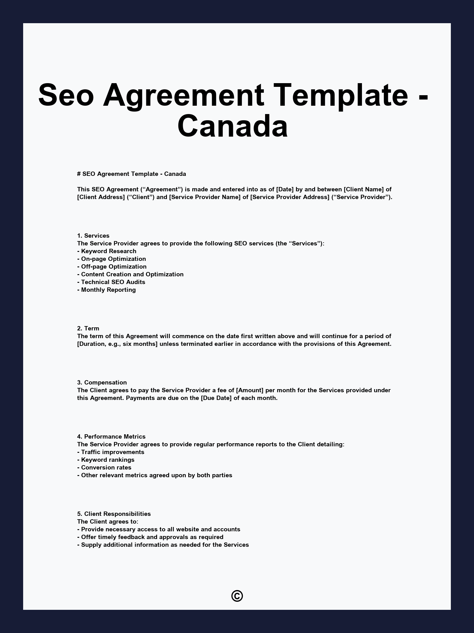 Seo Agreement Template - Canada