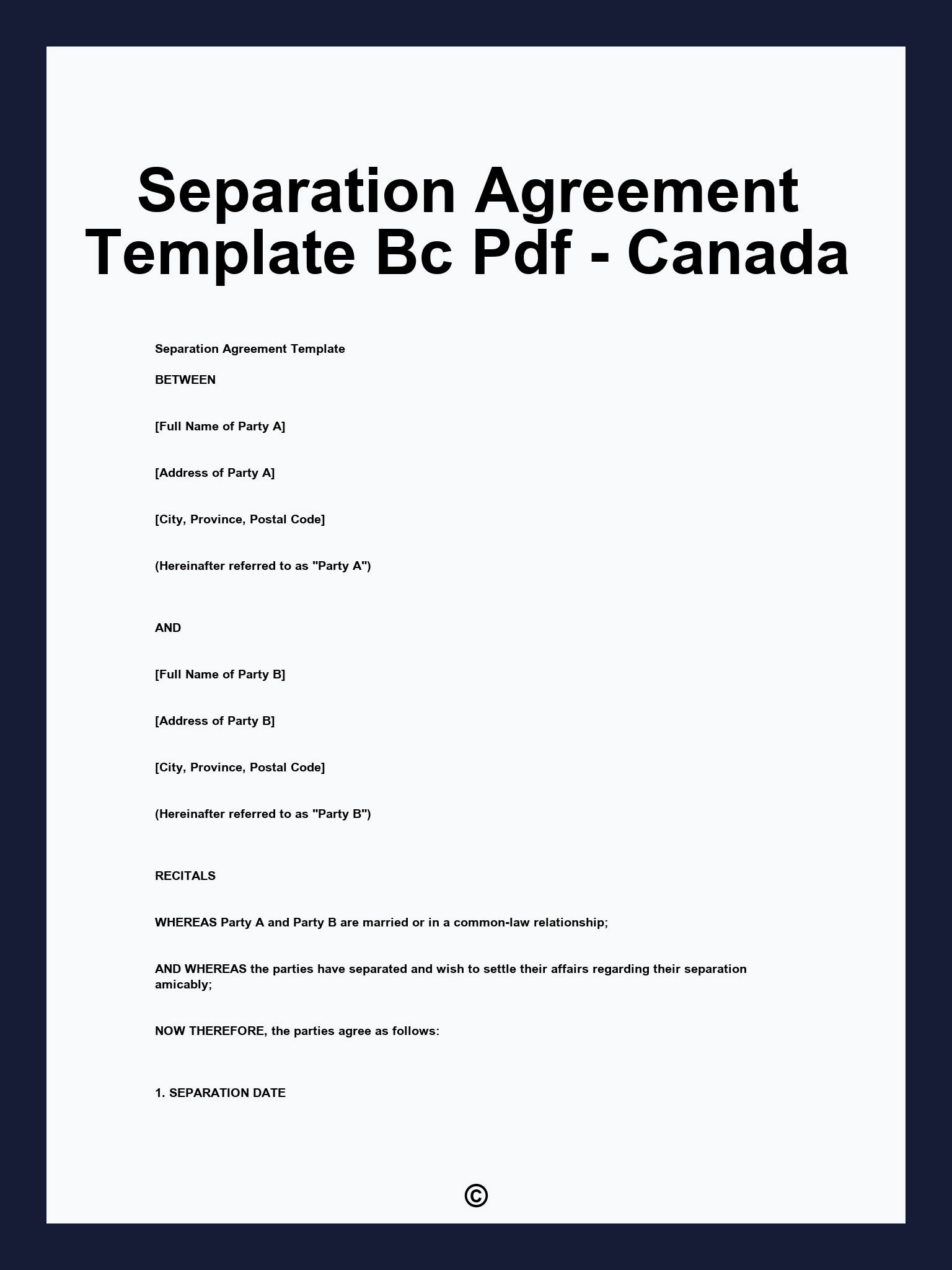 Separation Agreement Template Bc Pdf - Canada
