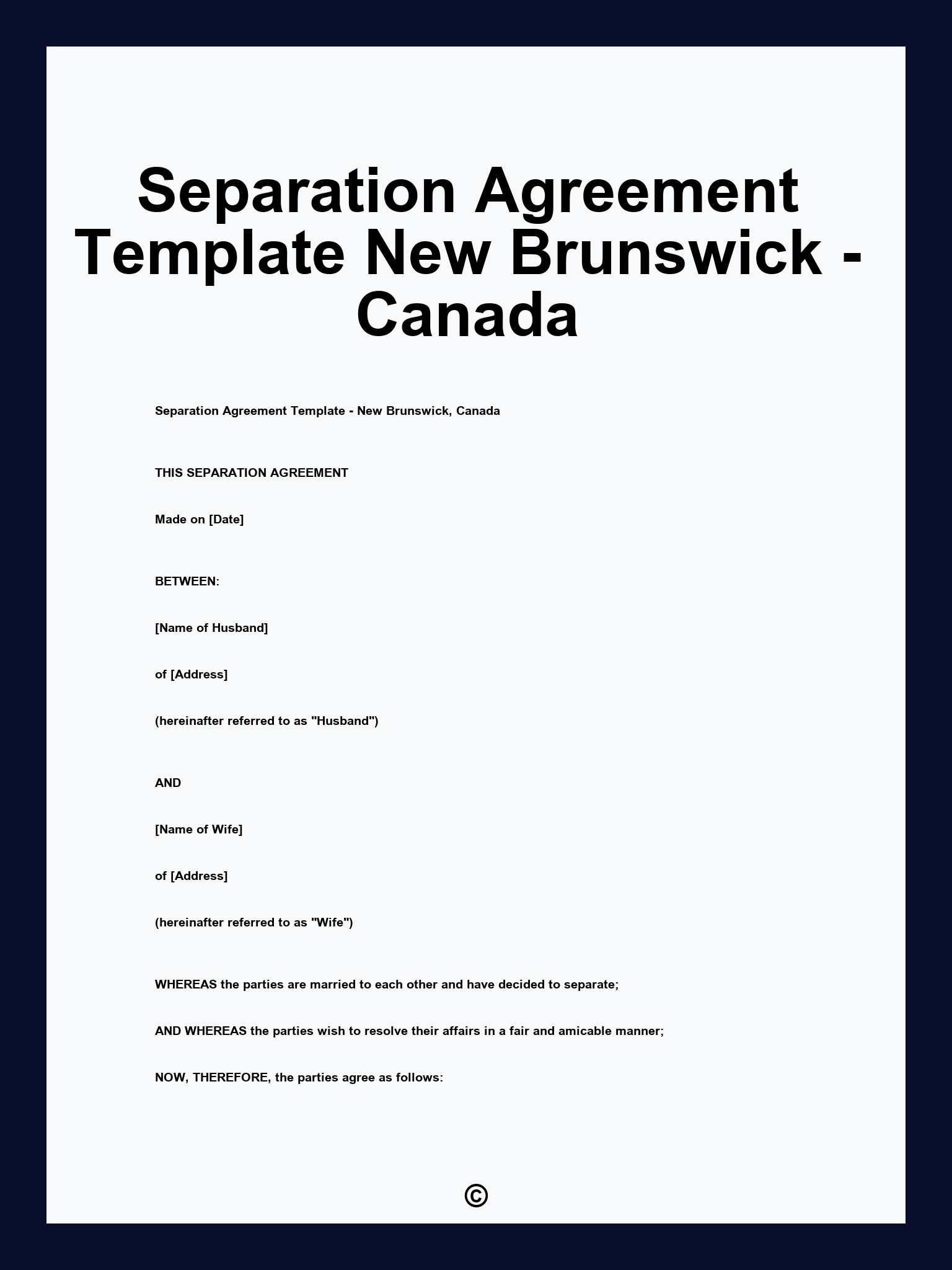 Separation Agreement Template New Brunswick - Canada