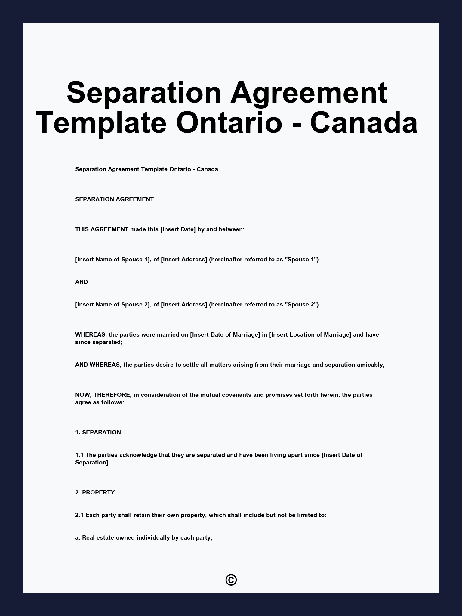 Separation Agreement Template Ontario - Canada
