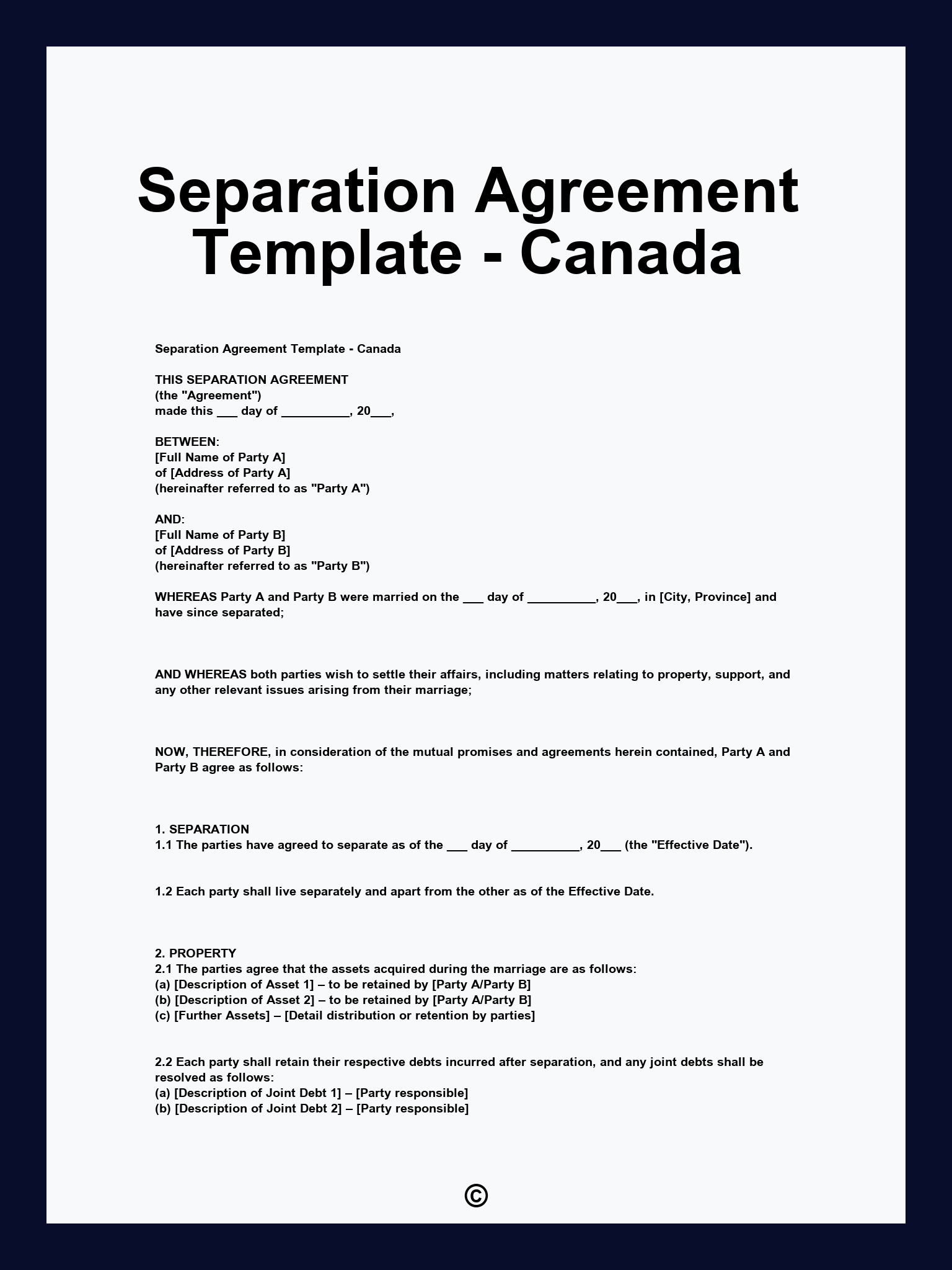Separation Agreement Template - Canada